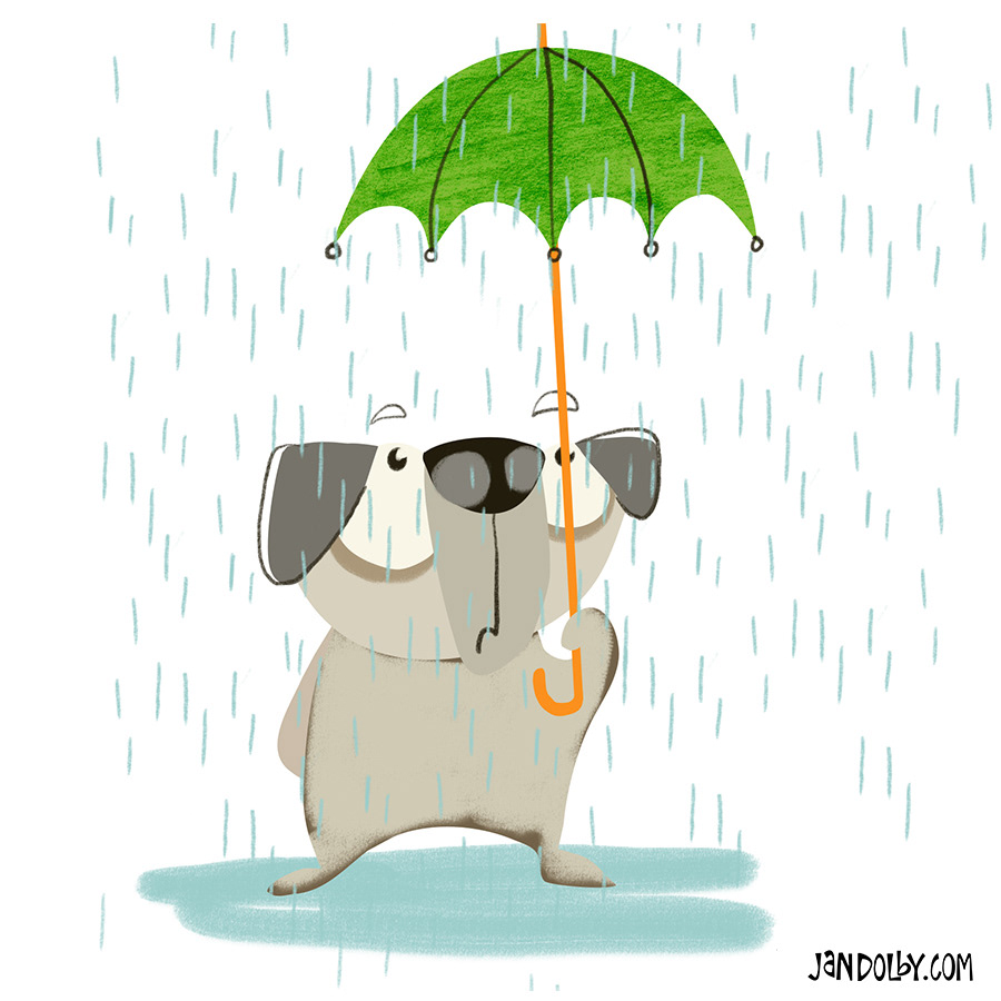 Rainy day pug by Jan Dolby