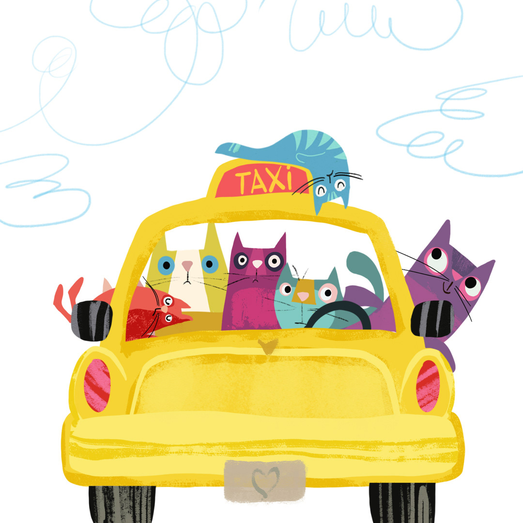 Cats in a Taxi by Jan Dolby