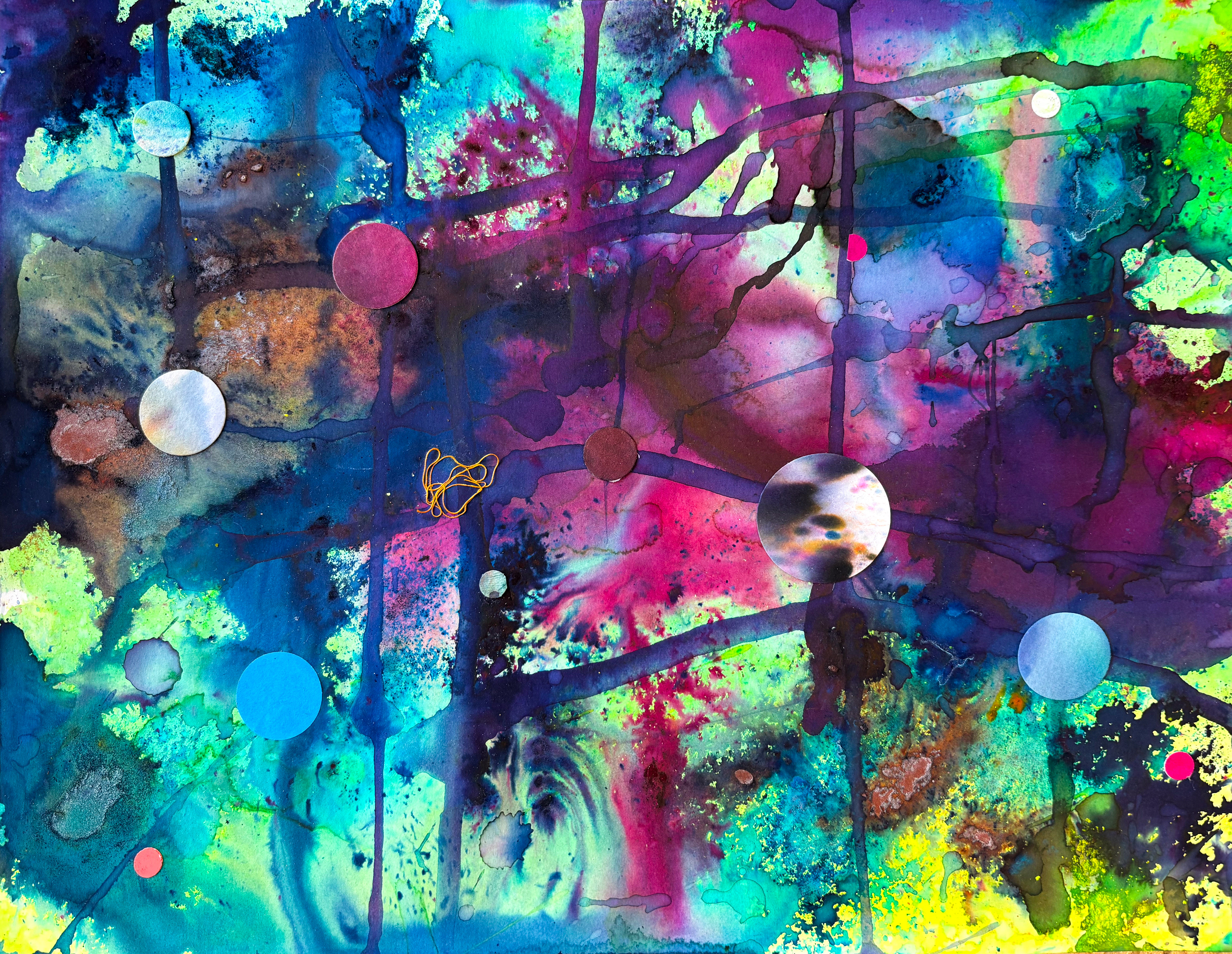 fiber reactive dye, thread, paper, on paper, 11 x 15, 2025