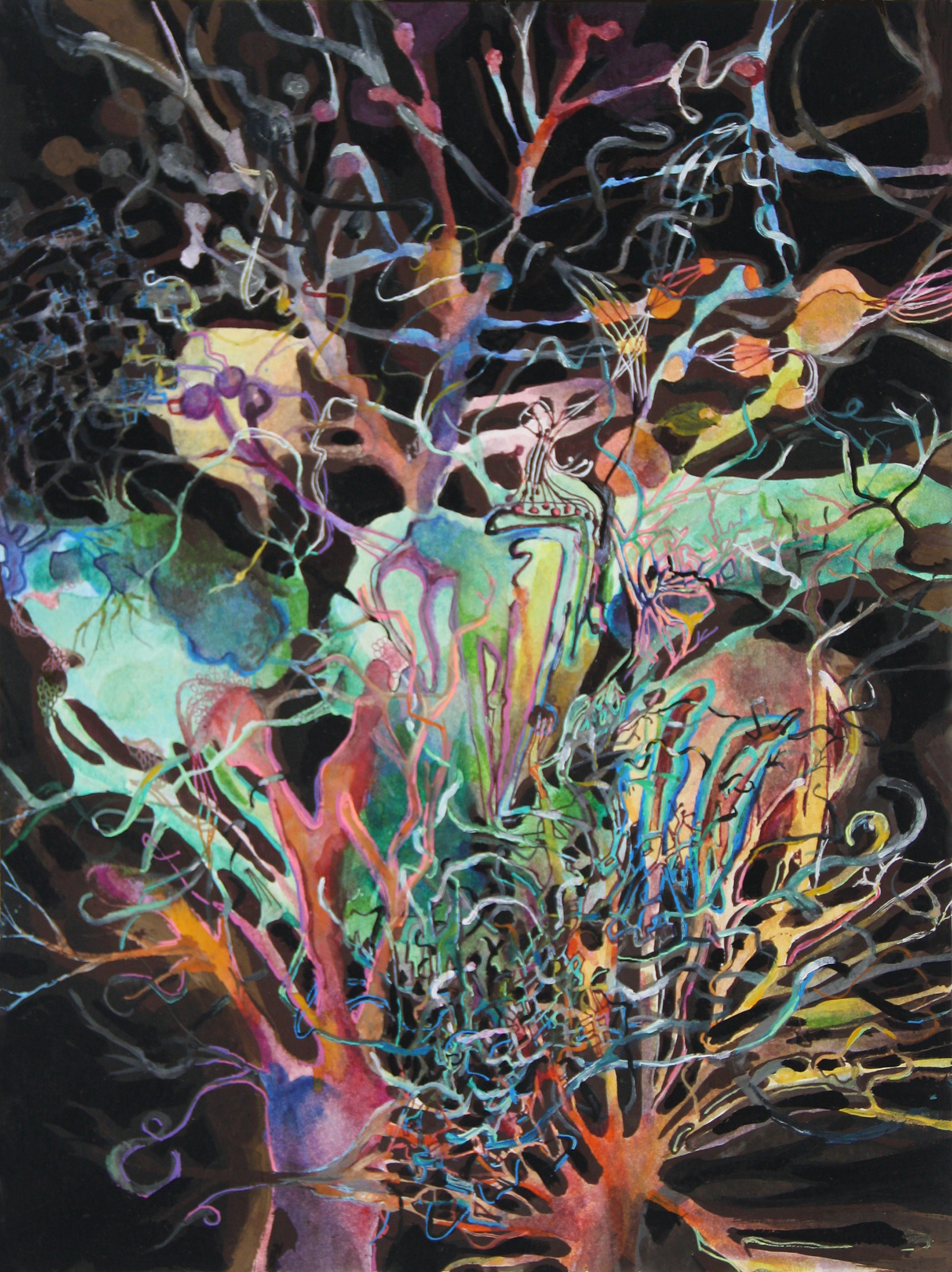 Night-Walking, 9 x 12, watercolor, ink, acrylic, gouache, flasche, paper, 2012