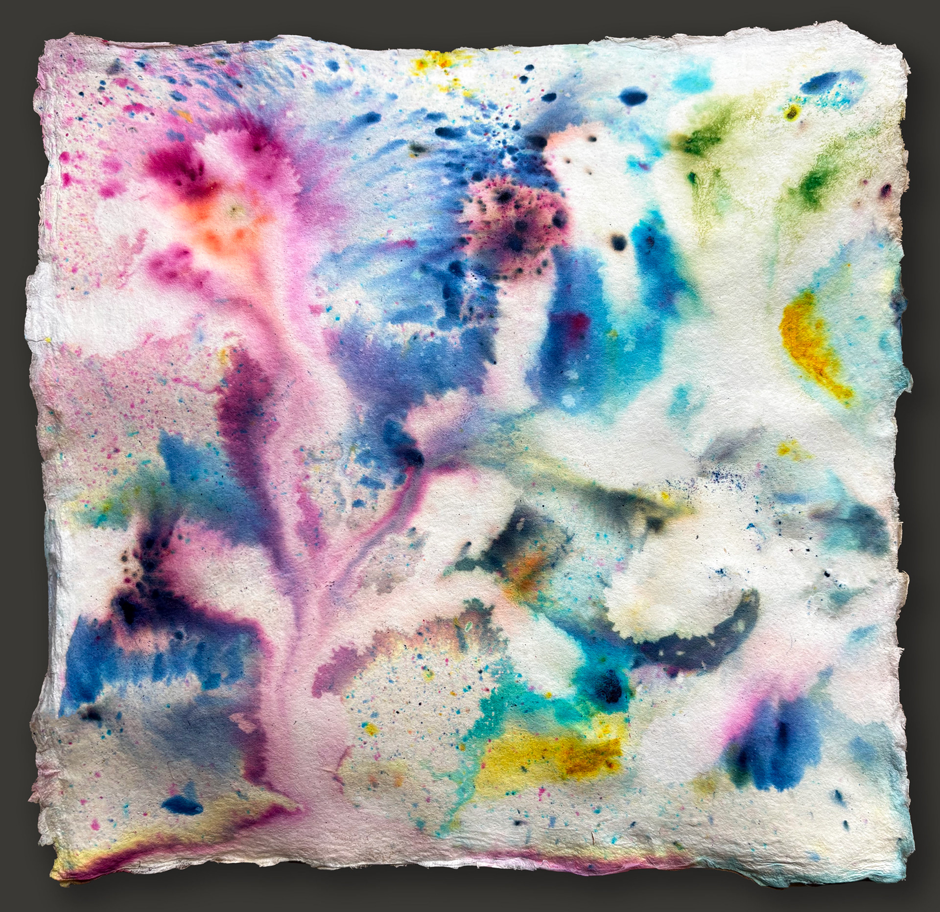 fiber  reactive dye on handmade paper, 12x12 inches