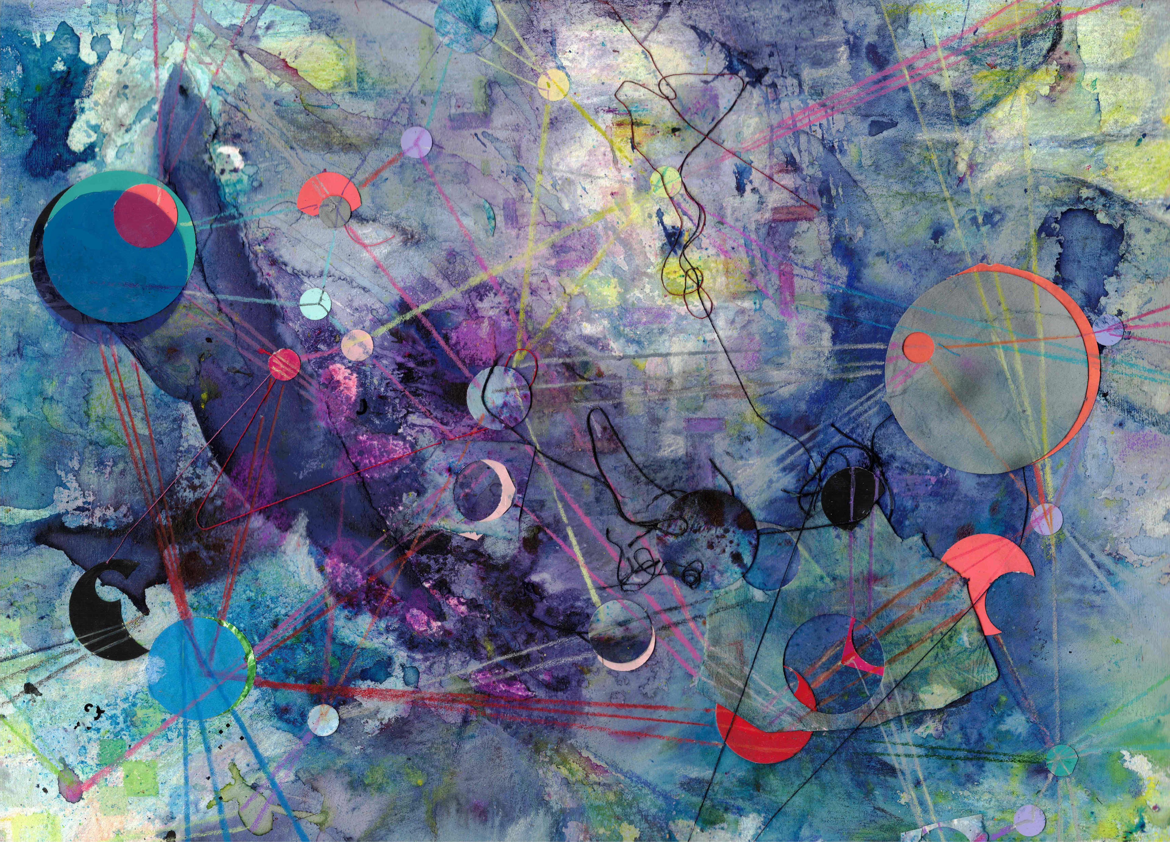 colored pencil, string, gouache, paper, on paper, 11 x 15, 2025