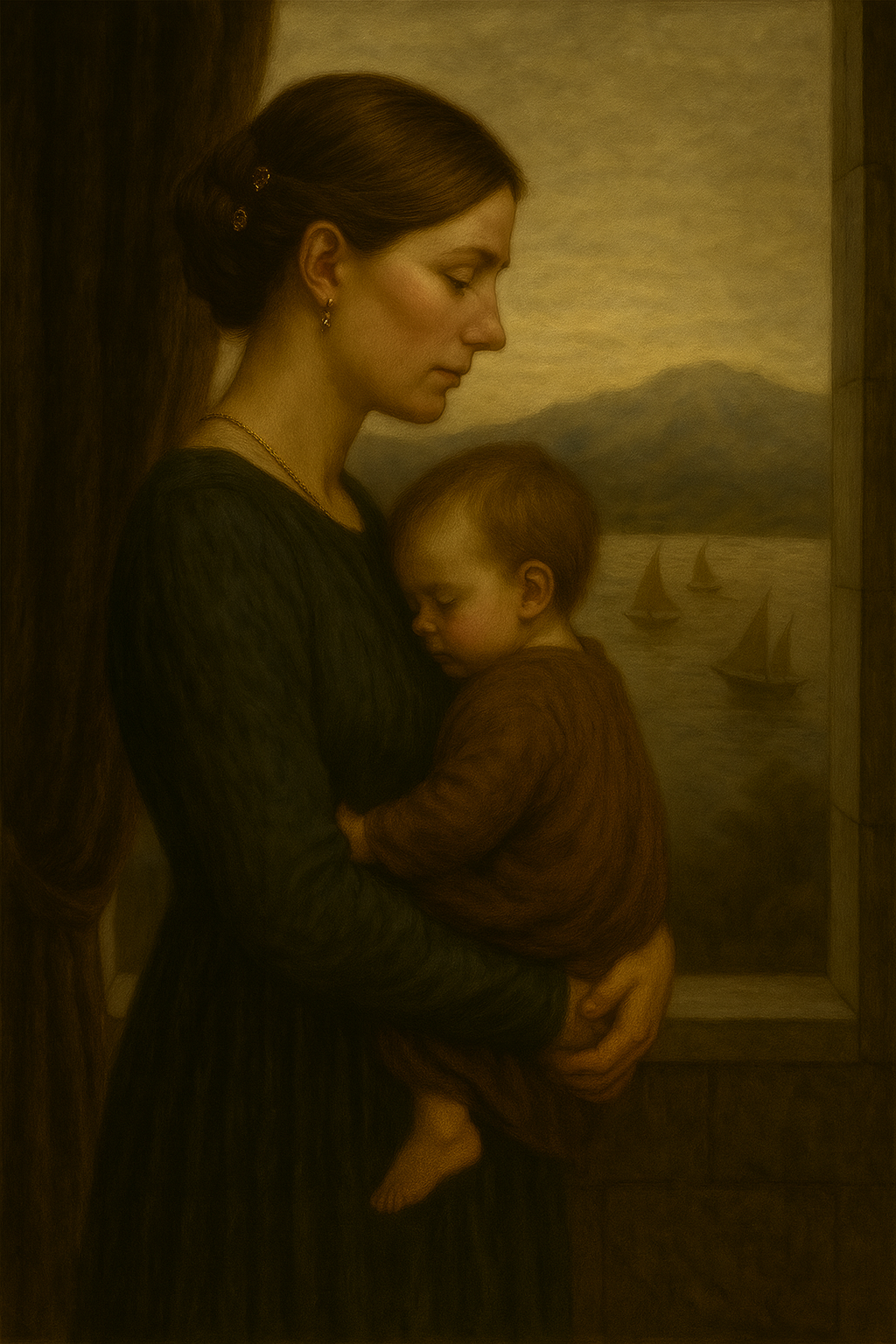 Queen Alene Valcoran and her child (The Heir)