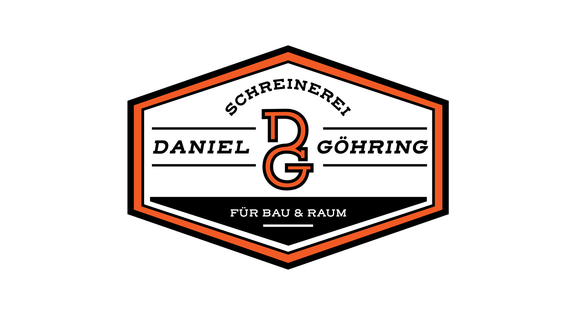 Schreinerei Logo in den Farben Orange, Schwarz und Weiß