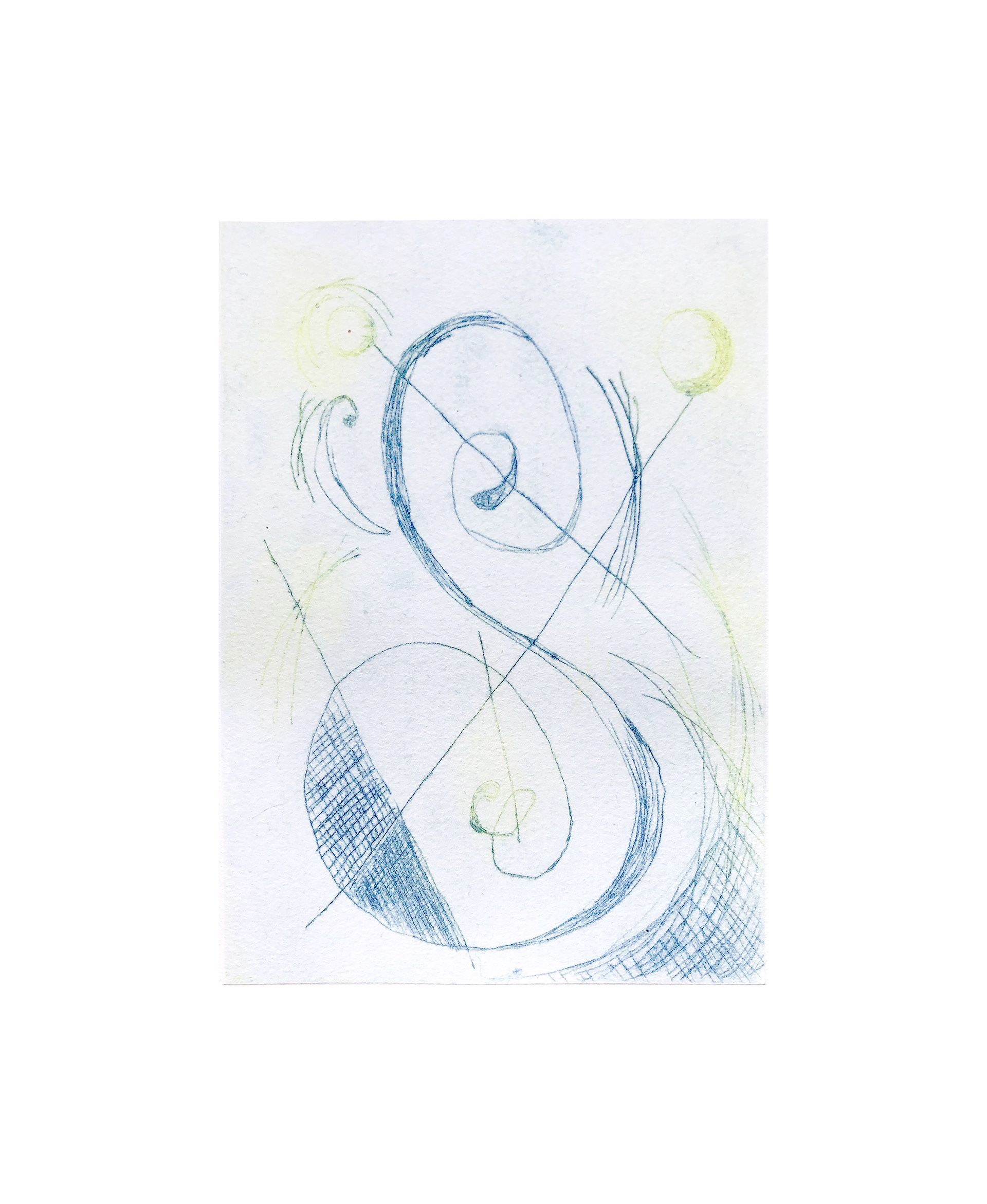 Birthday Surprise, 2024, drypoint on paper, 5 x 7 inches