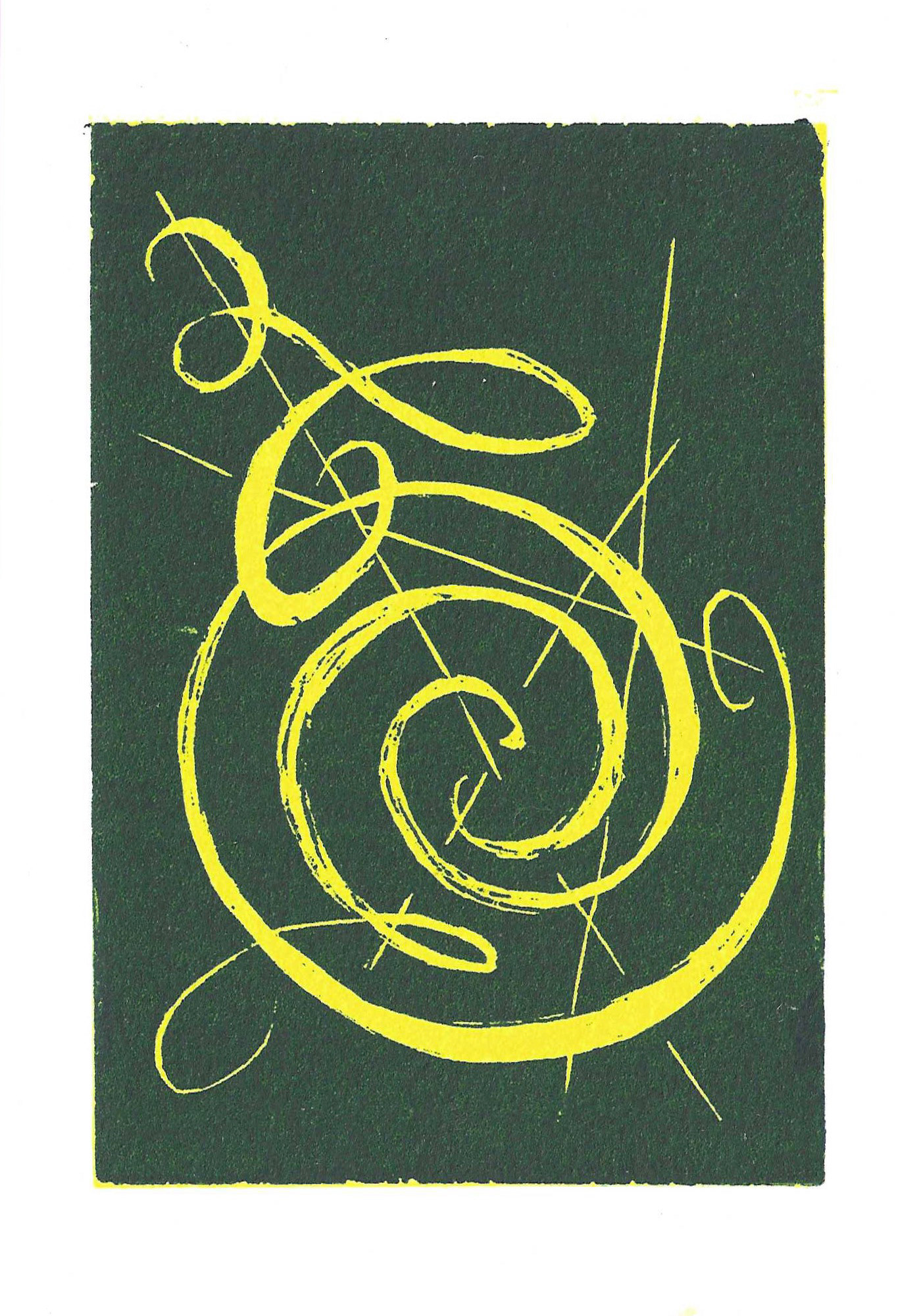 Roman à Clef, 2022, linocut relief, 2.75 x 4 inches