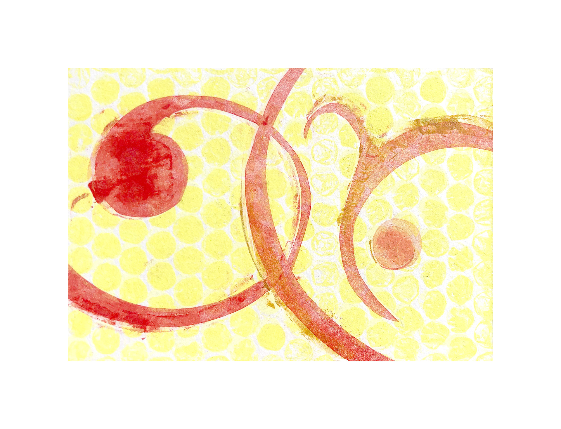 Soaring Spirits, 2024, collagraph on paper, 4.25 x 6.25