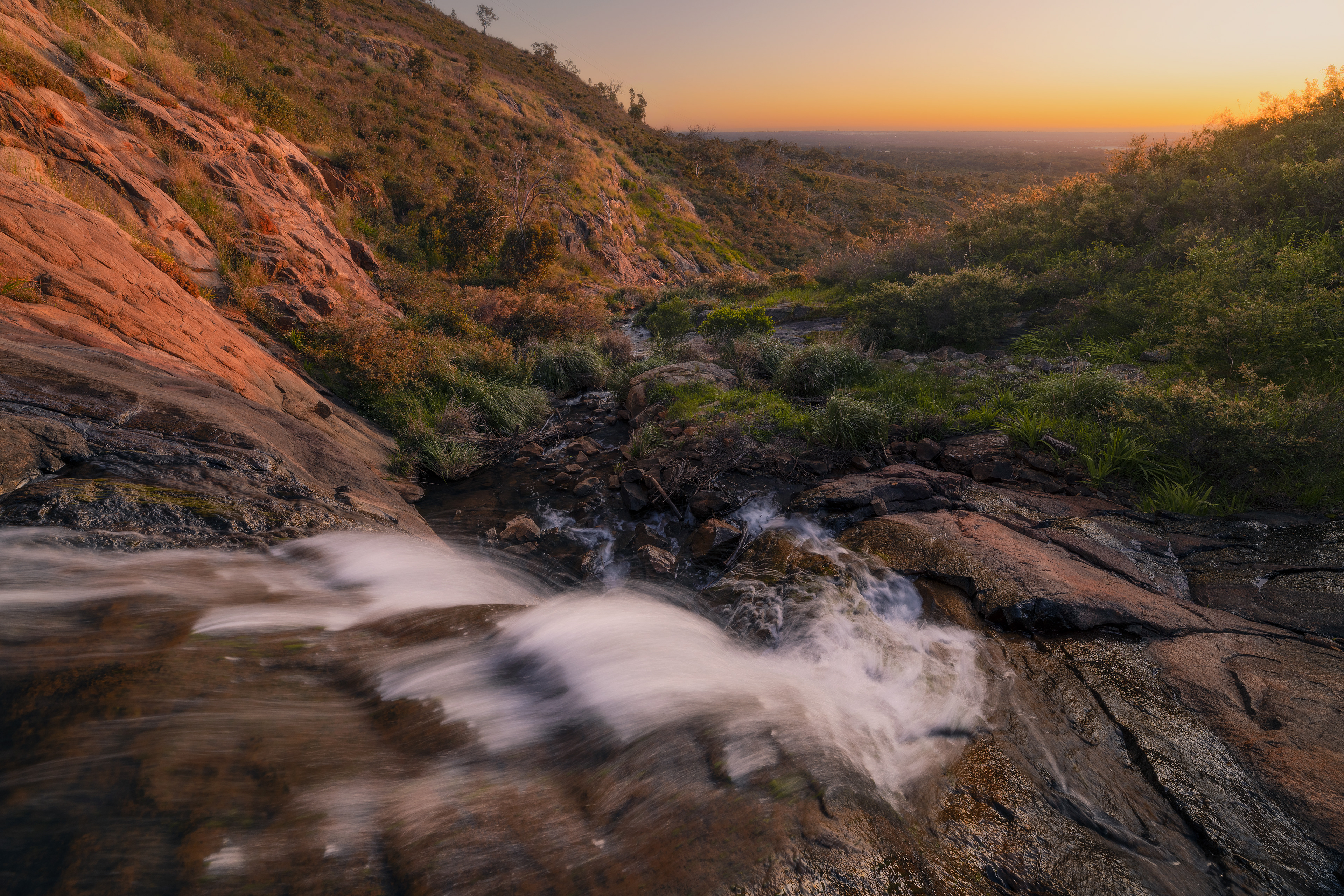 Lesmurdie Falls in Perth at sunset.