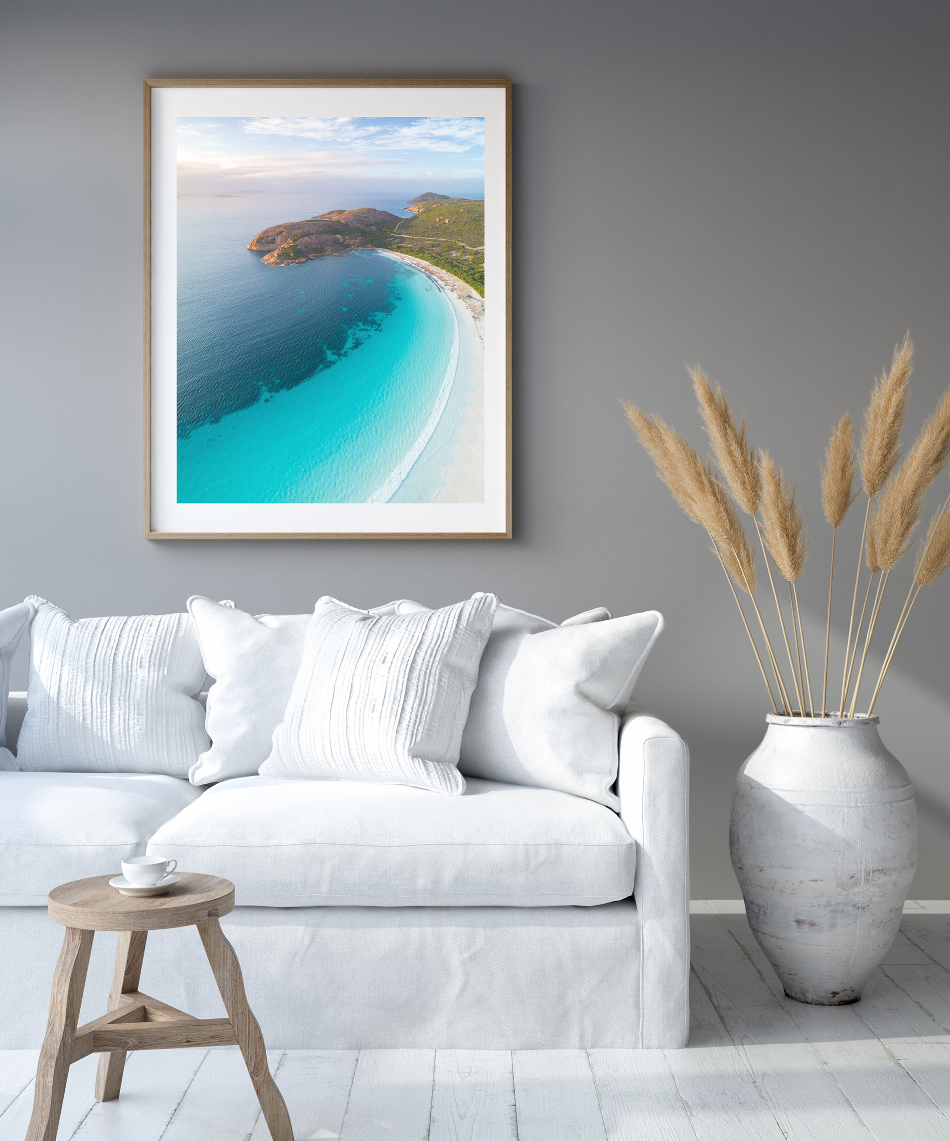 A framed print of a beach in Western Australia, available for purchase.
