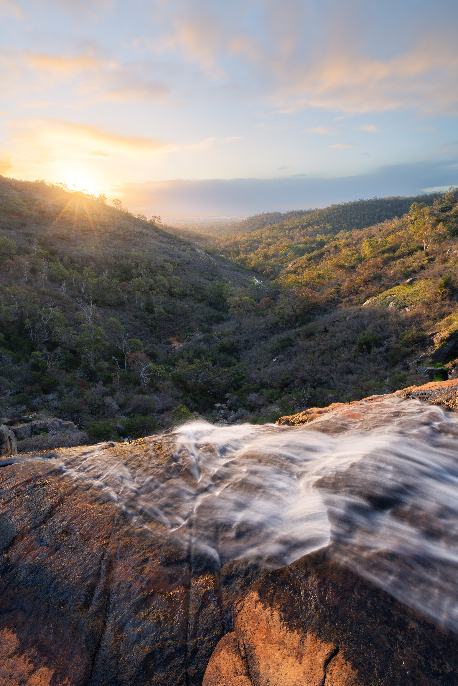Sunset from above Ellis Brook Falls.