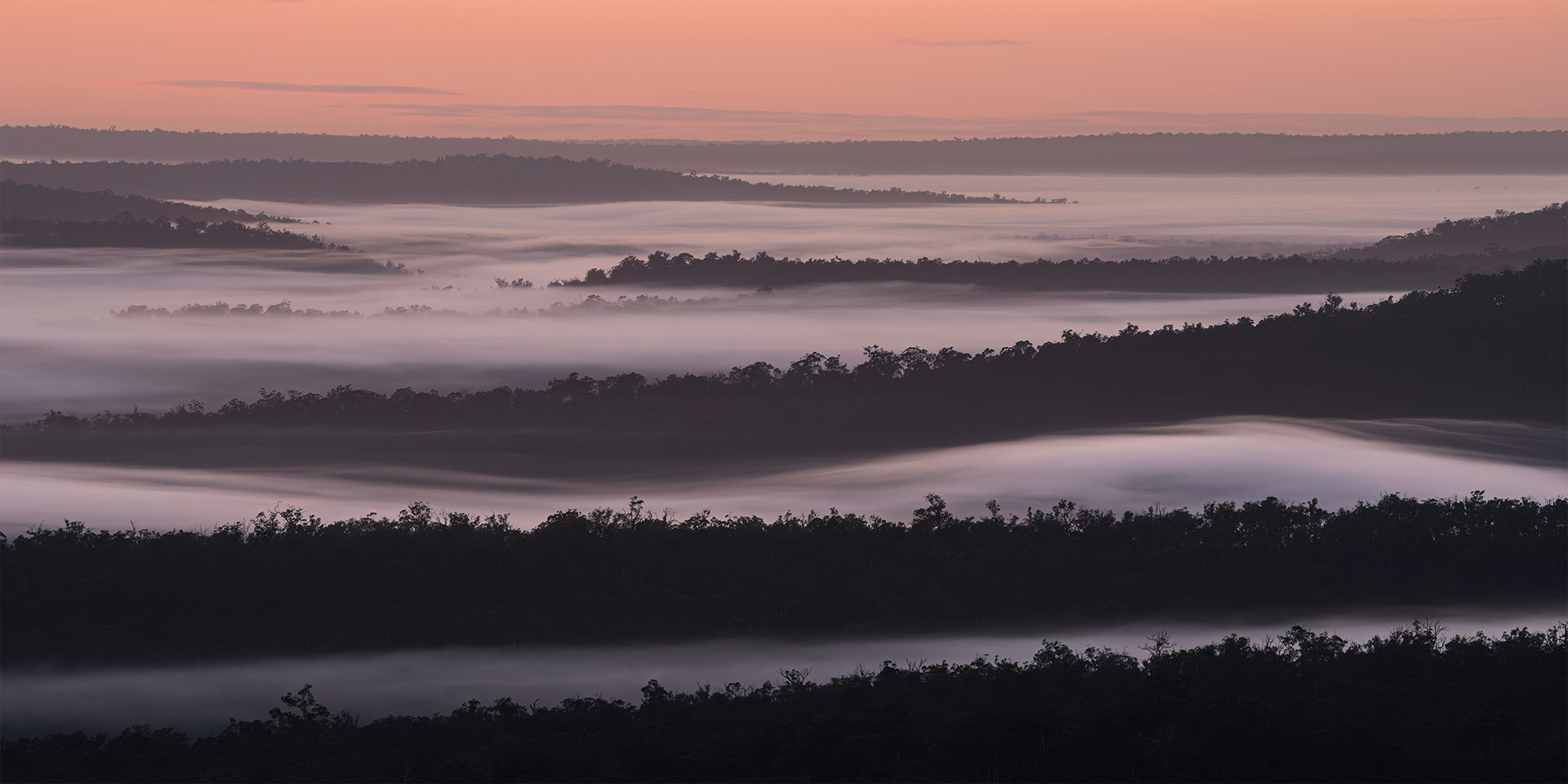 Panoramic image of a misty morning in the Darling Range.