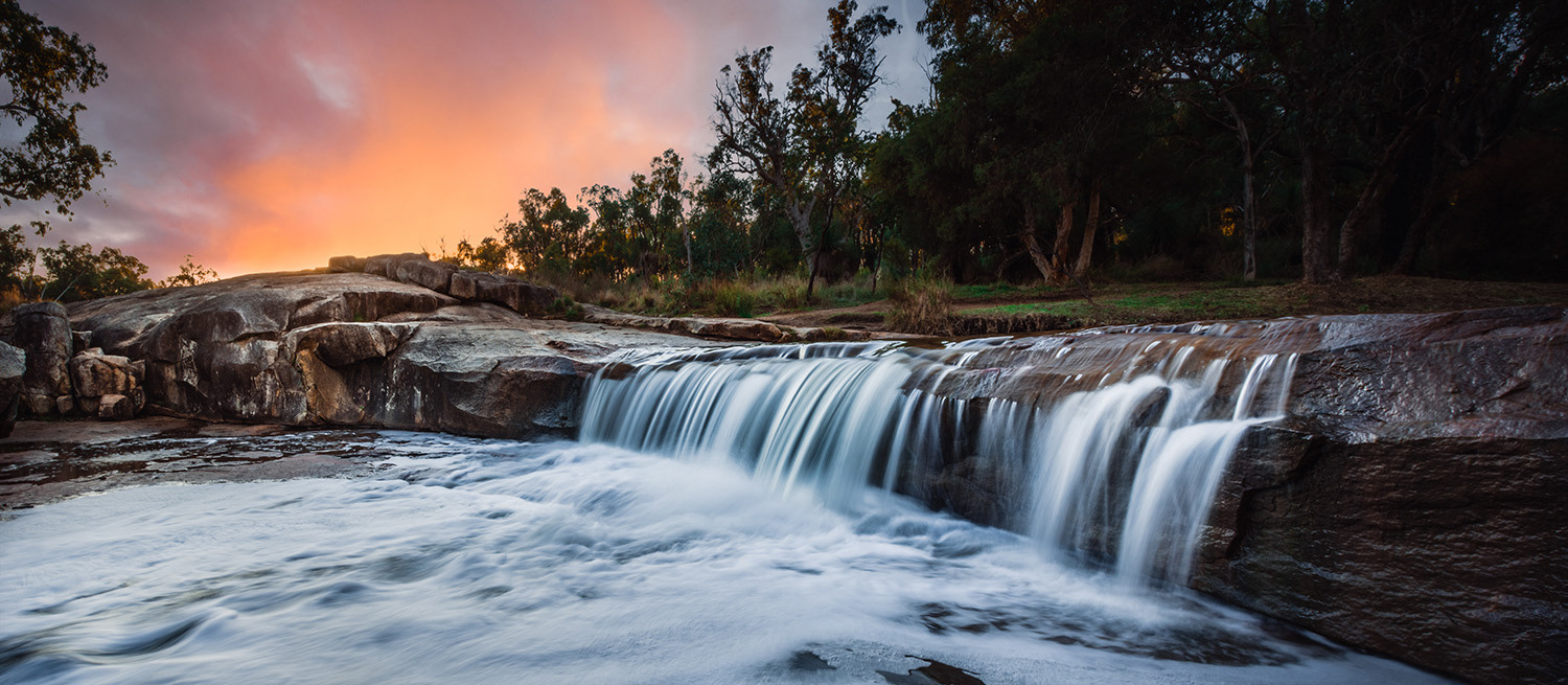 Sunset at Noble Falls.