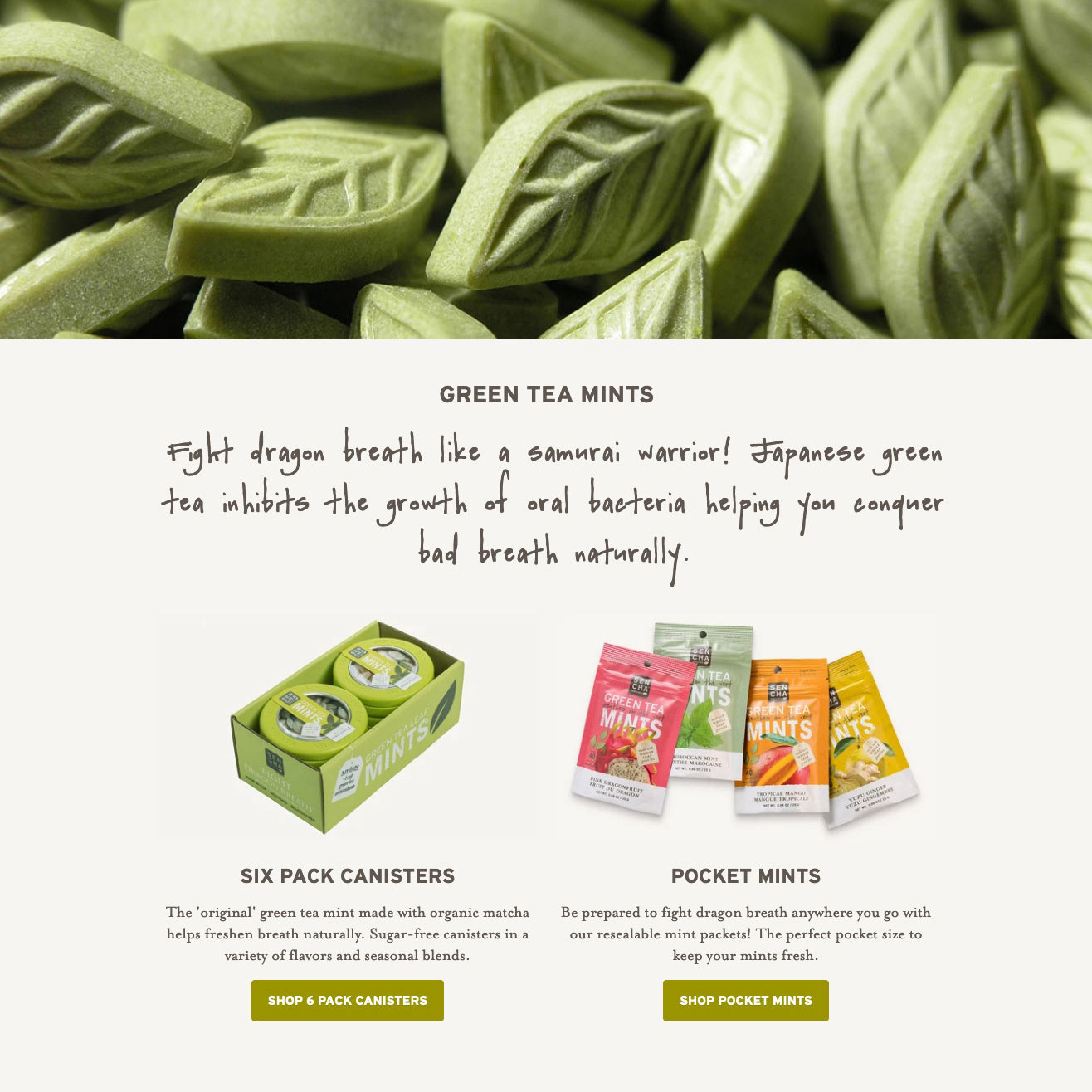 Product categories with a large visual and product description lead into subcategories for each type of packaging or size.