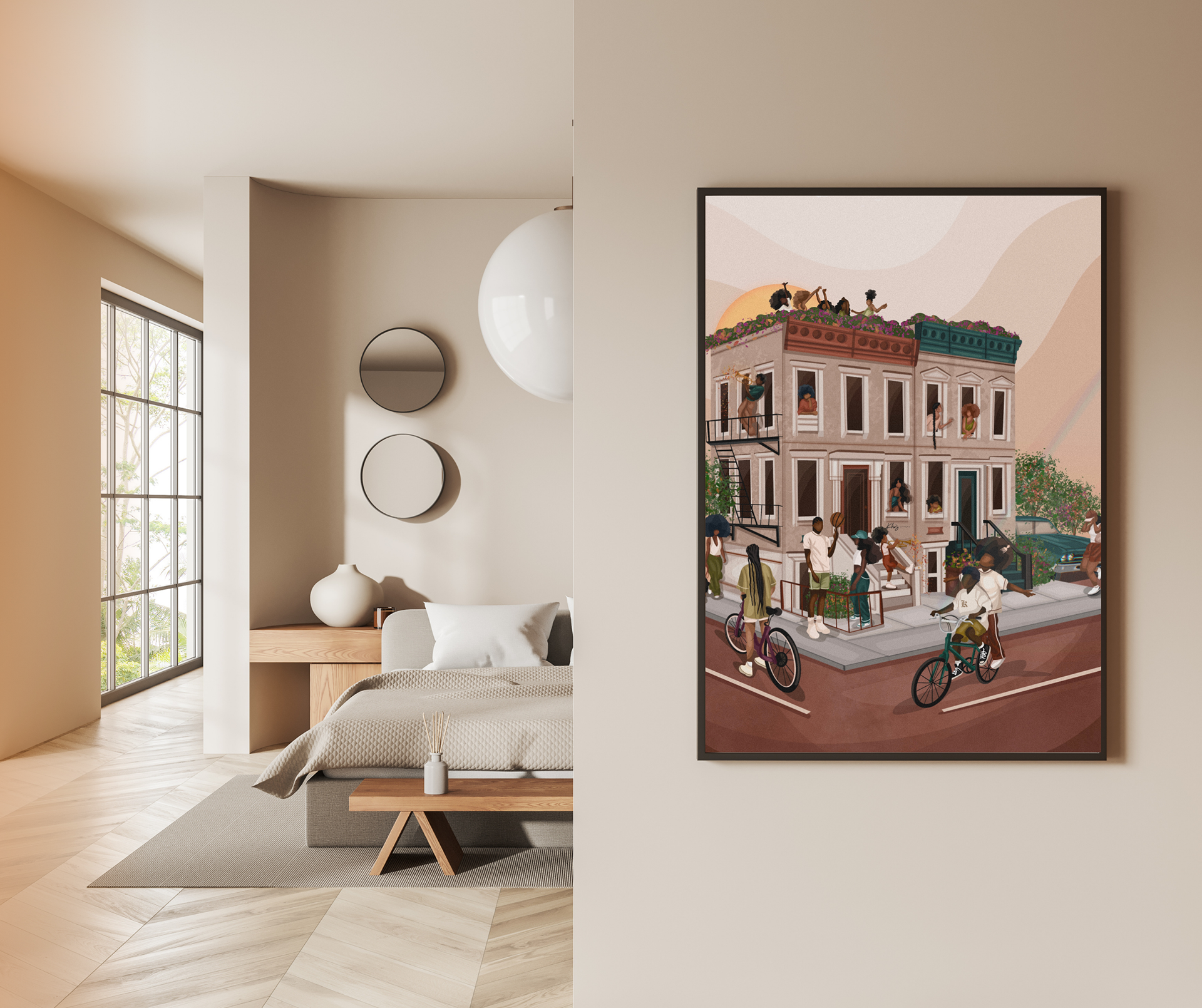 Framed "On My Block" Print in Hallway Space