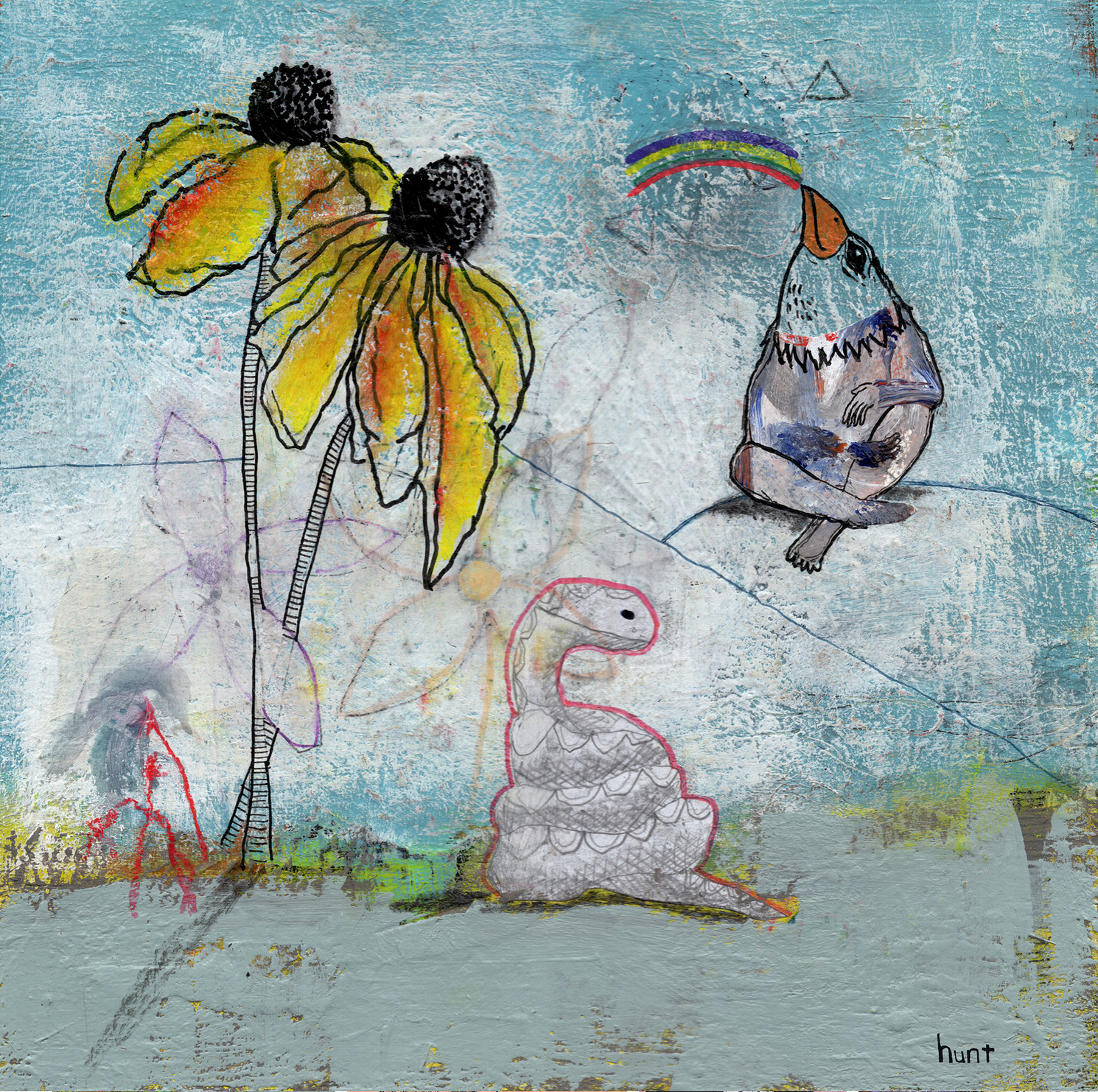 Blue Rainbow / Mixed media on Wood / 12 x 12 inches