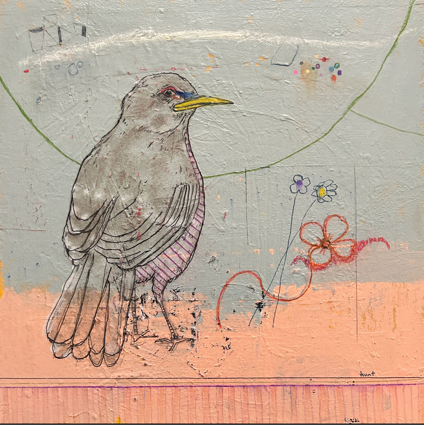 Summer Robin / Mixed media on Wood / 12 x 12 inches