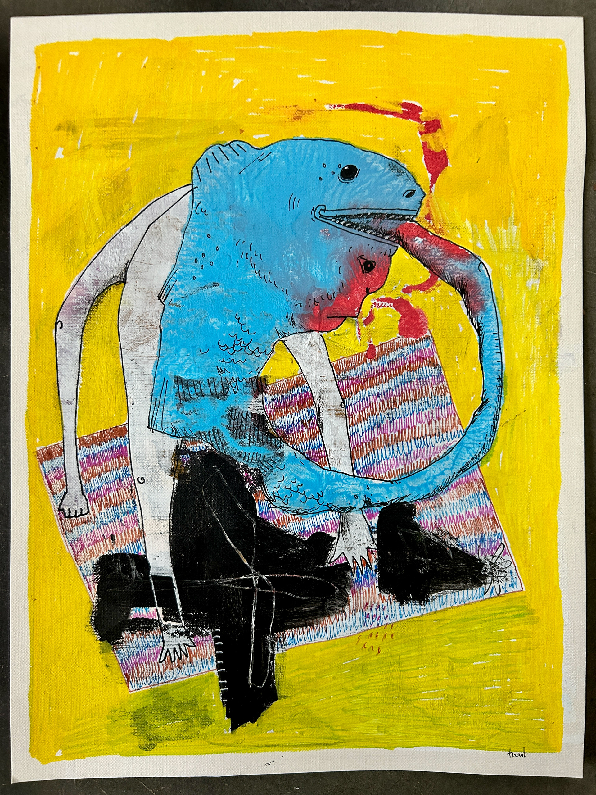 Bad Dreams and Bloody Nose Acrylic and pen on paper.  9 x 12 inches