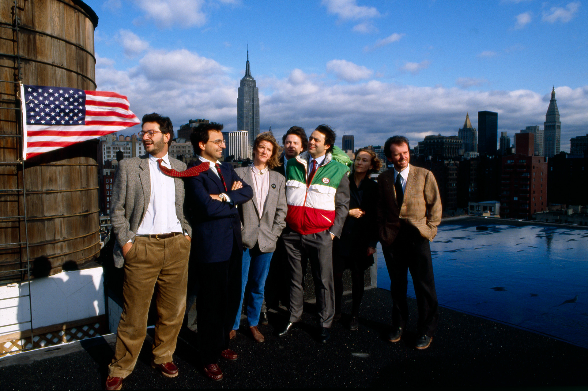 MARIO PLATERO AND HIS TEAM - "IL SOLE 24 ORE" NEW YORK OFFICE FOR "IL VENERDÌ DI REPUBBLICA" MAGAZINE - NEW YORK CITY 1990