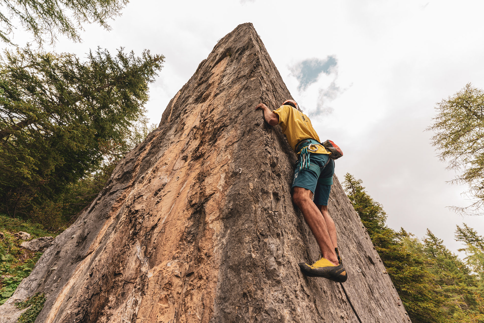 A climbing day in the forests of the Dolomites