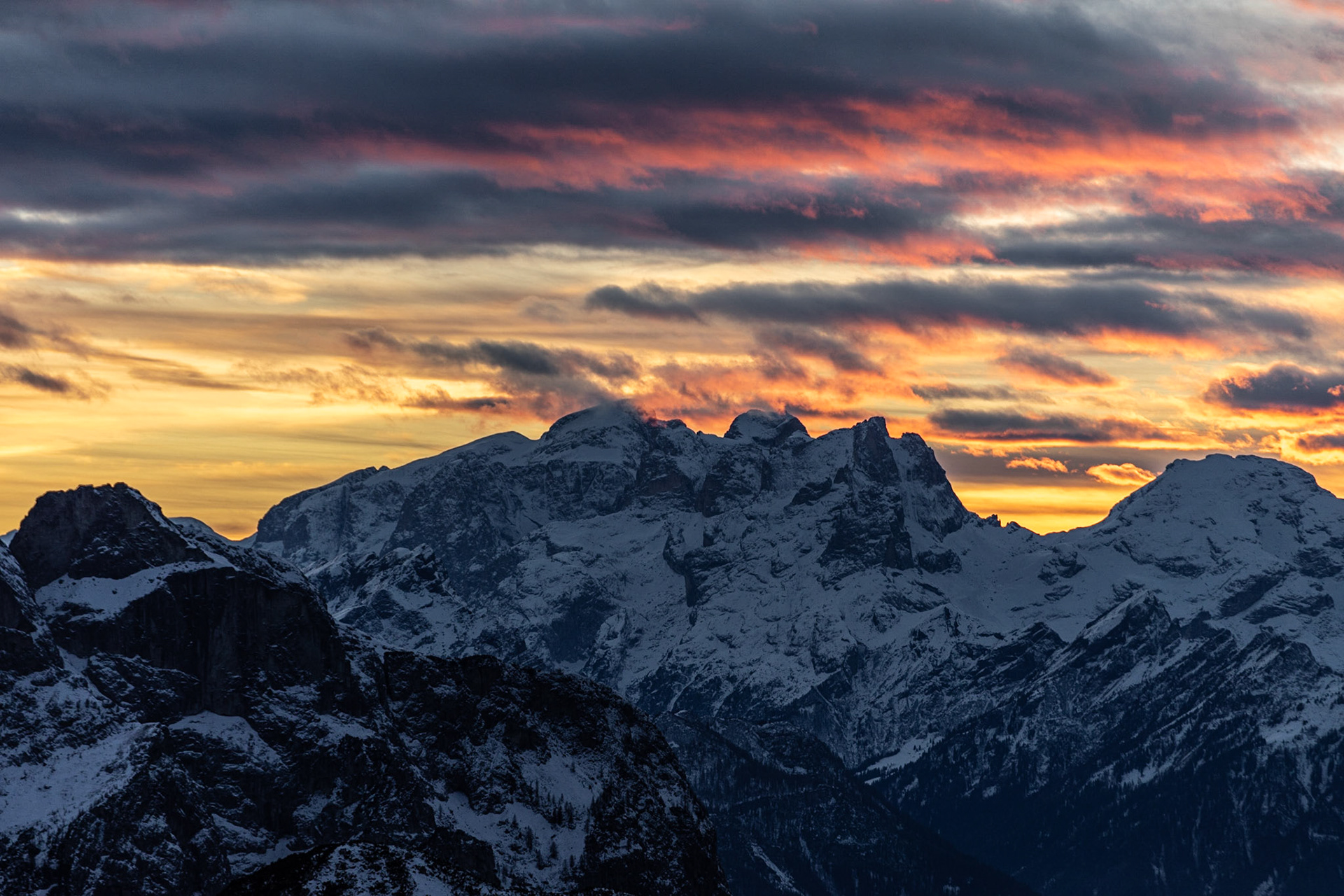 Winter sunset in the Dolomites