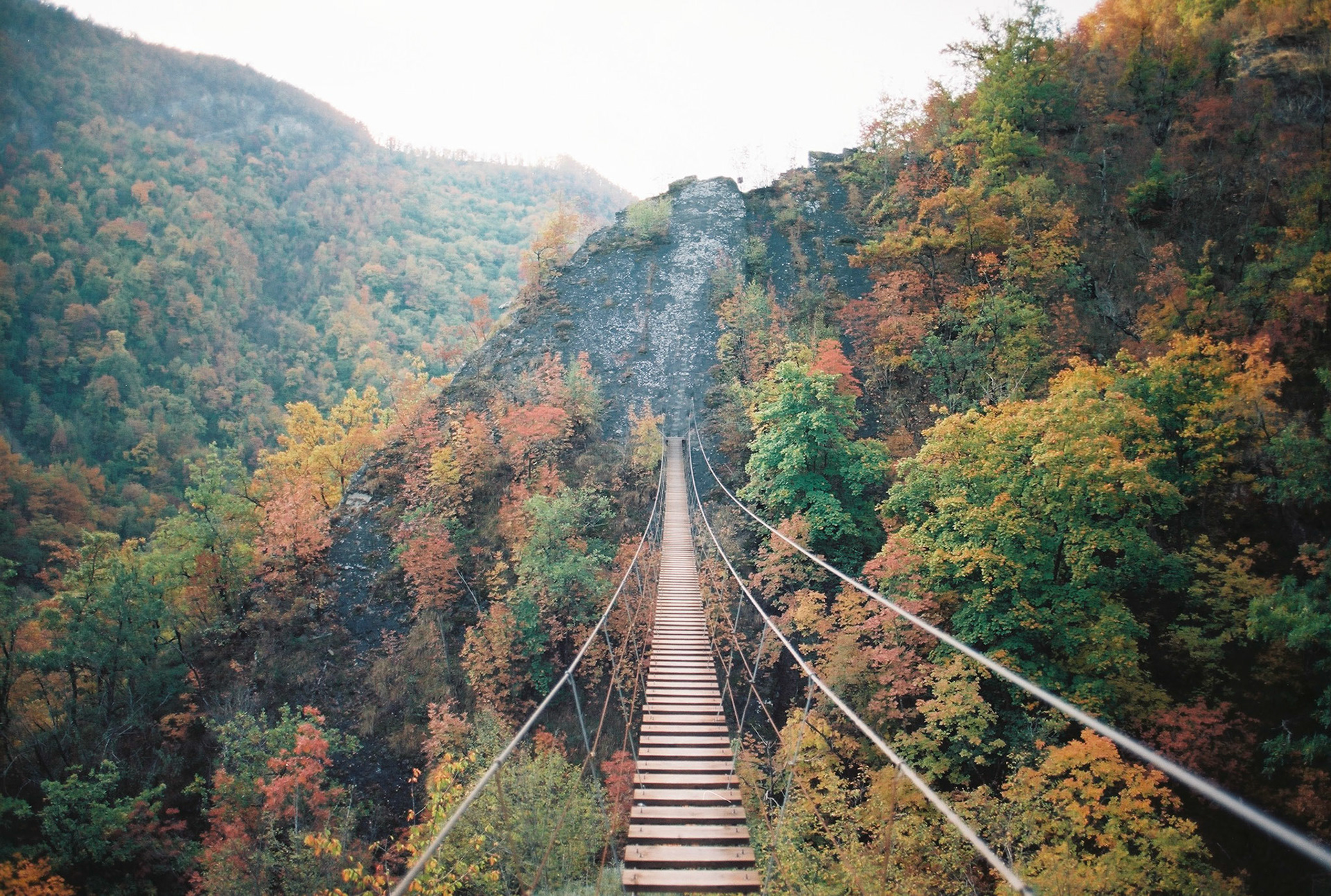 A beautiful Tibetan bridge to cross the river, here in the Apennines.
