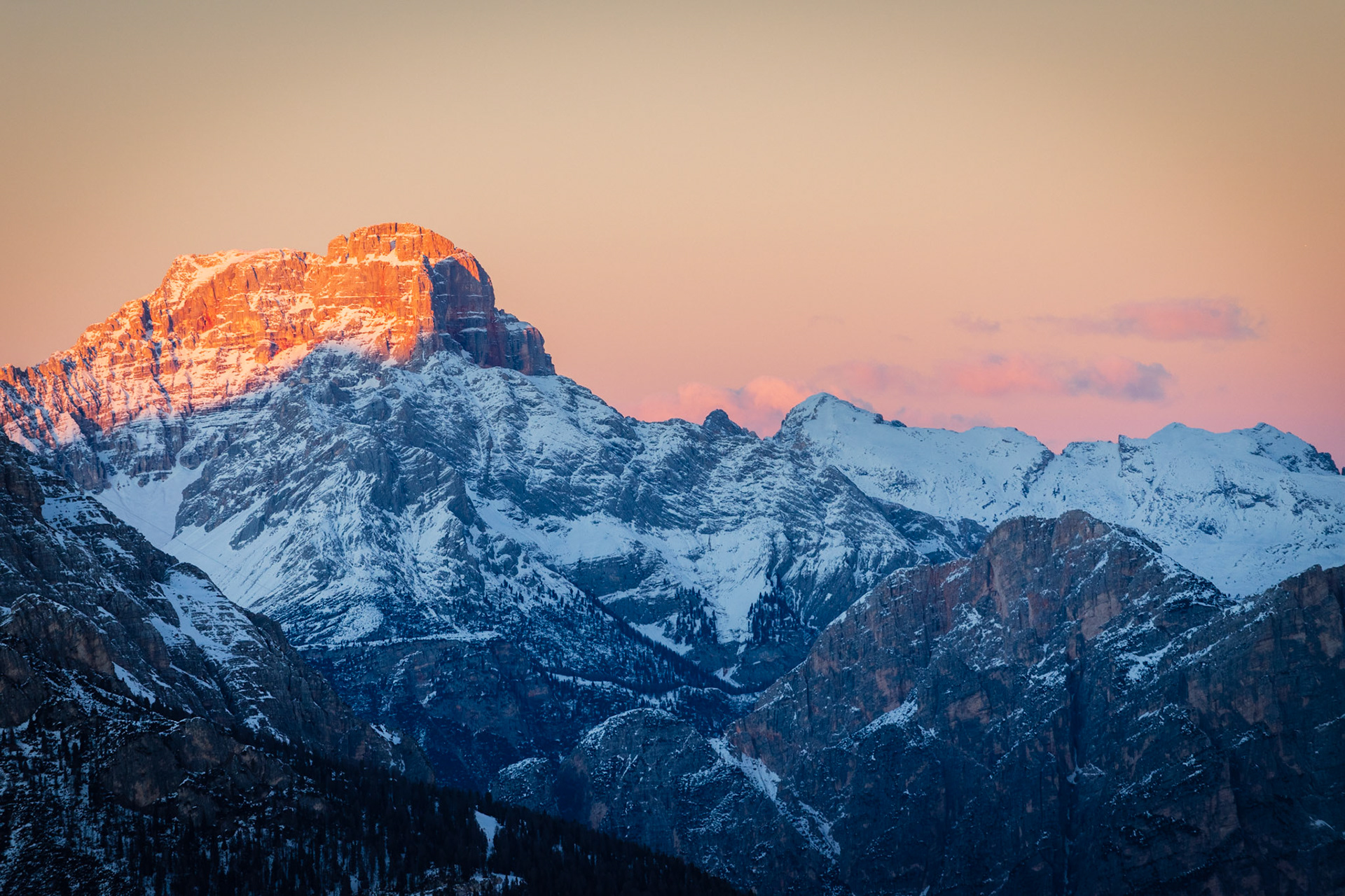 Taken from Passo Giau, with fiery red colours mixed with a dark midnight blue
