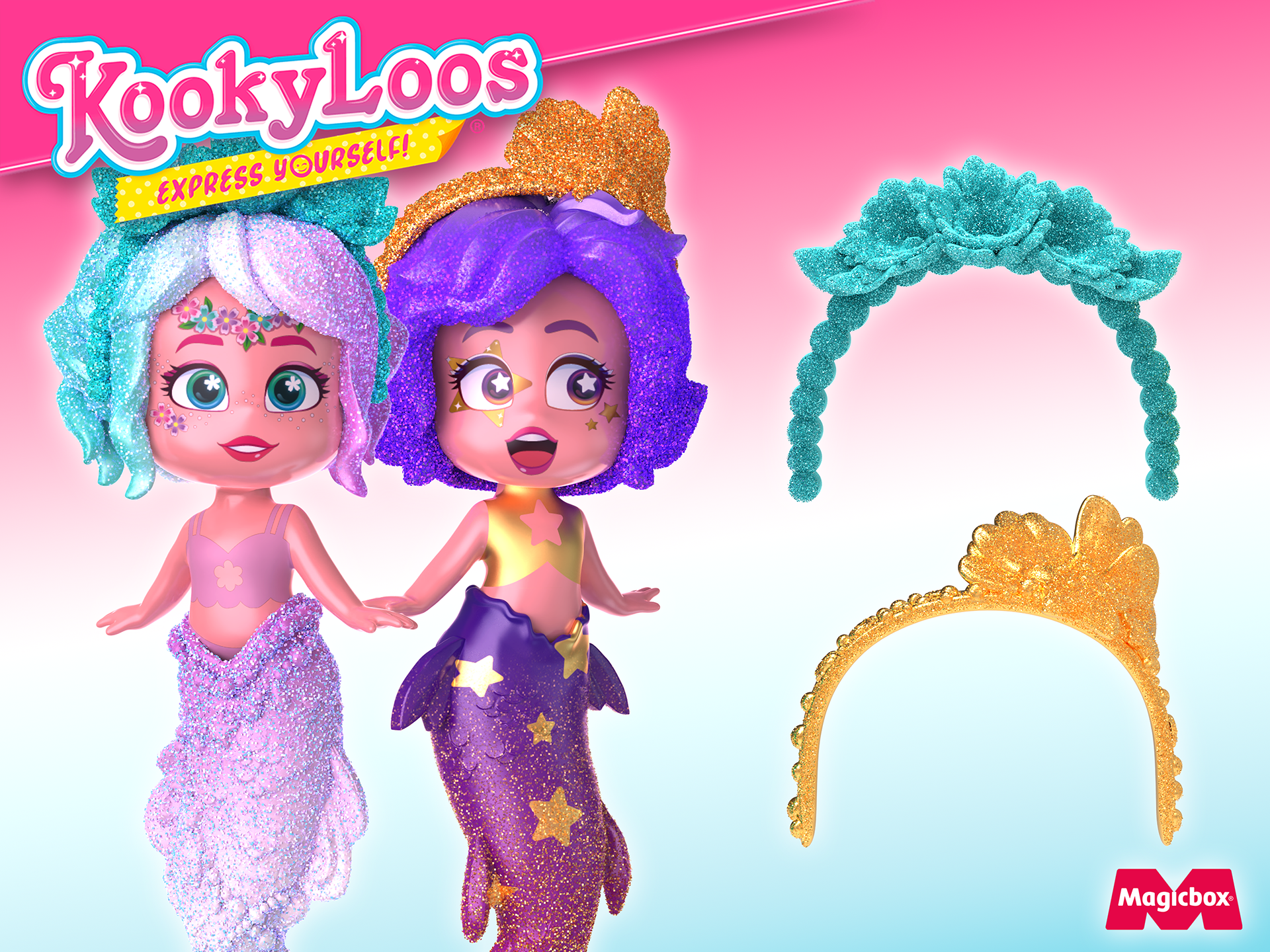 ✨ Kookyloos Mermaids -- Accesories Dolls: Modelled in zBrush and Maya, hi-res optimized for 3D printing and production. Renders: Set-up in zBrush for Keyshot, posterior production with Photoshop. 🙏🏼 Doll made by all Kookyloos Team members. ✍🏼 What did I work on? - 3D models of the props: Flowers and shell tiaras. - Keyshot lights & textures set-up and renders. - Product samples supervision until market launch. © 2023 Magic Box Toys. All rights reserved.