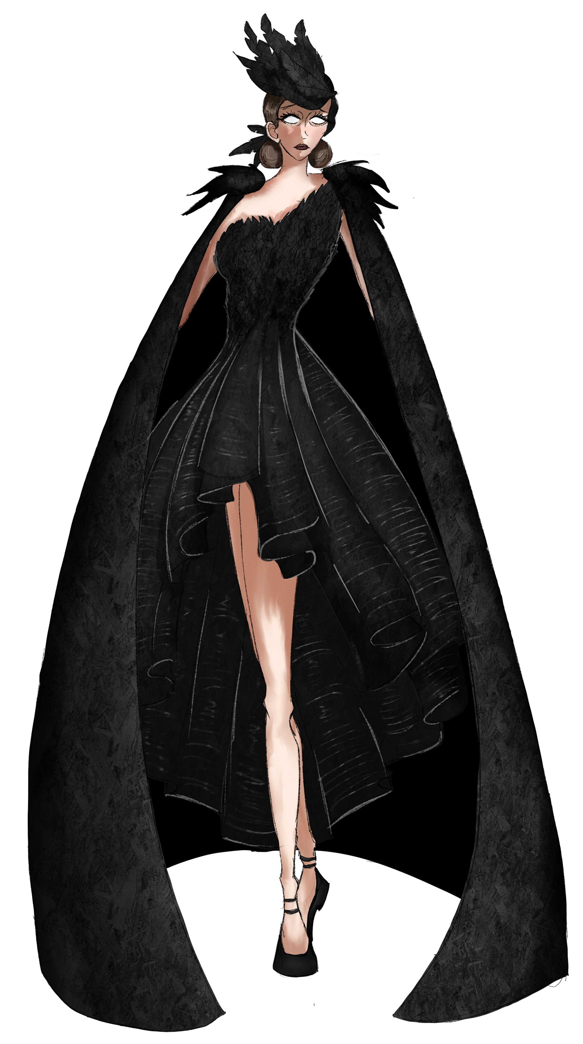 Final concept sketch created to define silhouette, structure, and fabric layering.