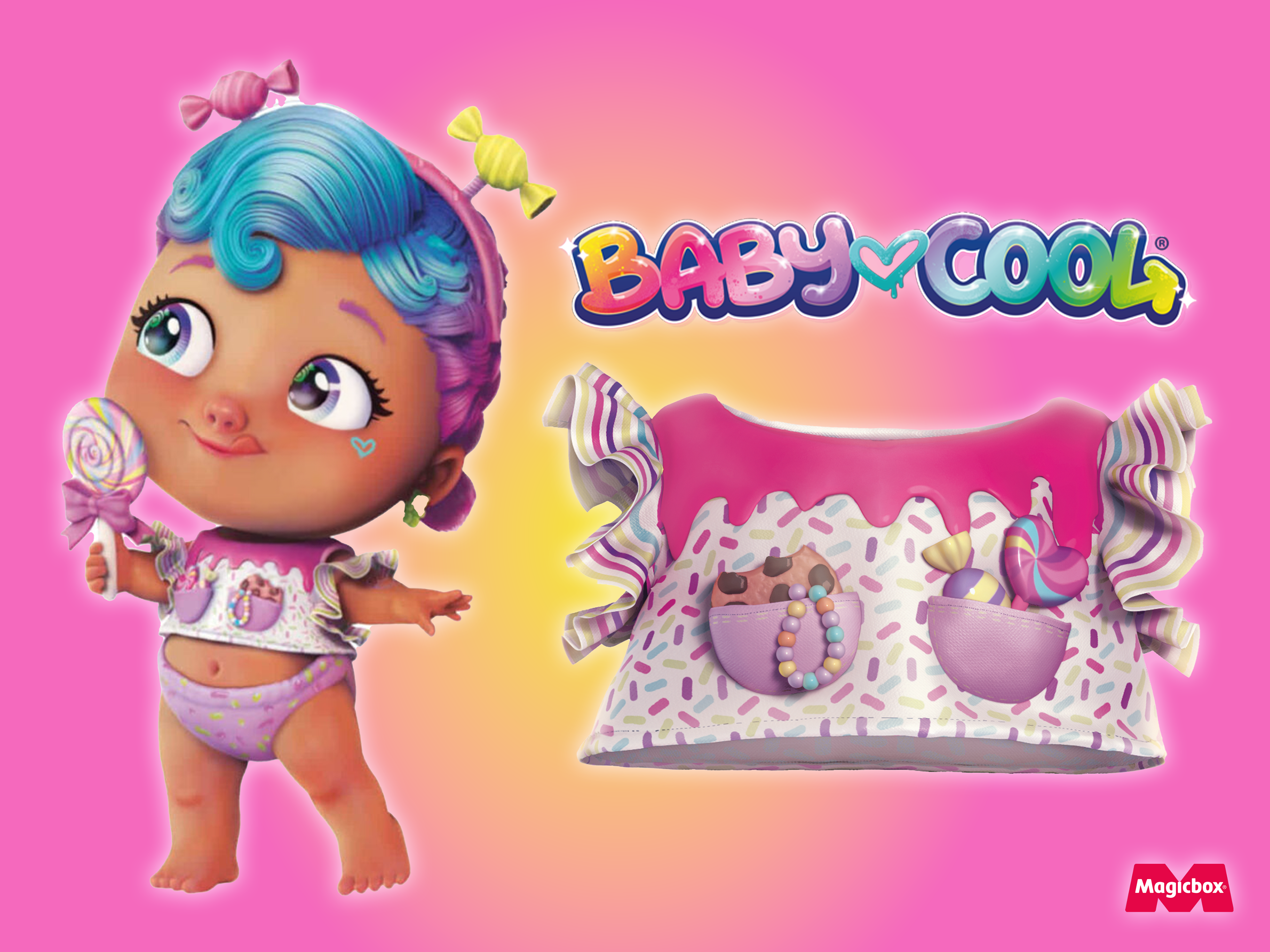 ✨ BABYCOOL Lula Lollipop 3D outfit. 🙏🏼 Doll made by all BabyCool Team members. ✍🏼 What did I work on? - 3D models of the clothes and accesories using Marvelous Designer and ZBrush. - Cloth posing for final renders. © 2023 Magic Box Toys. All rights reserved.