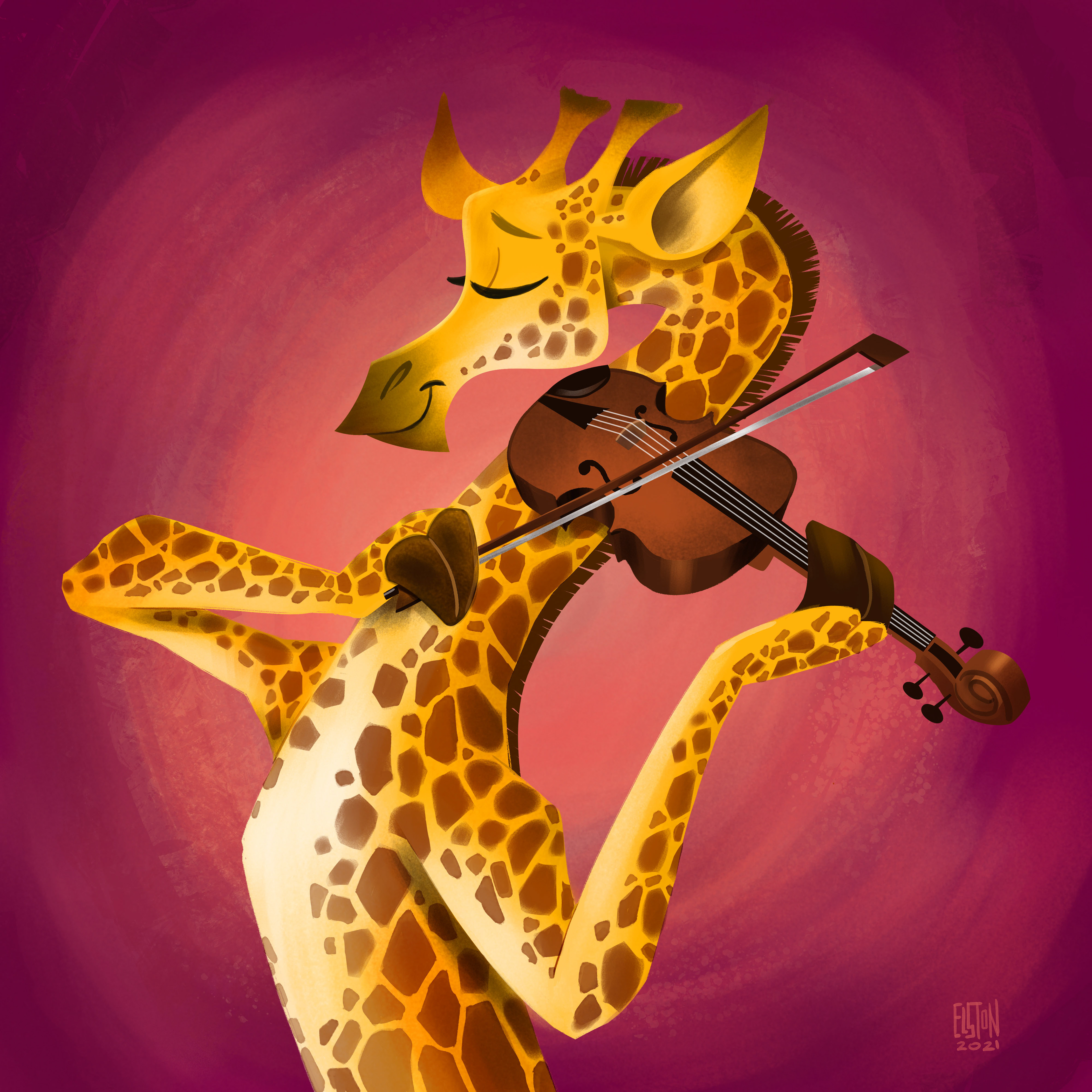 Giraffe playing violin