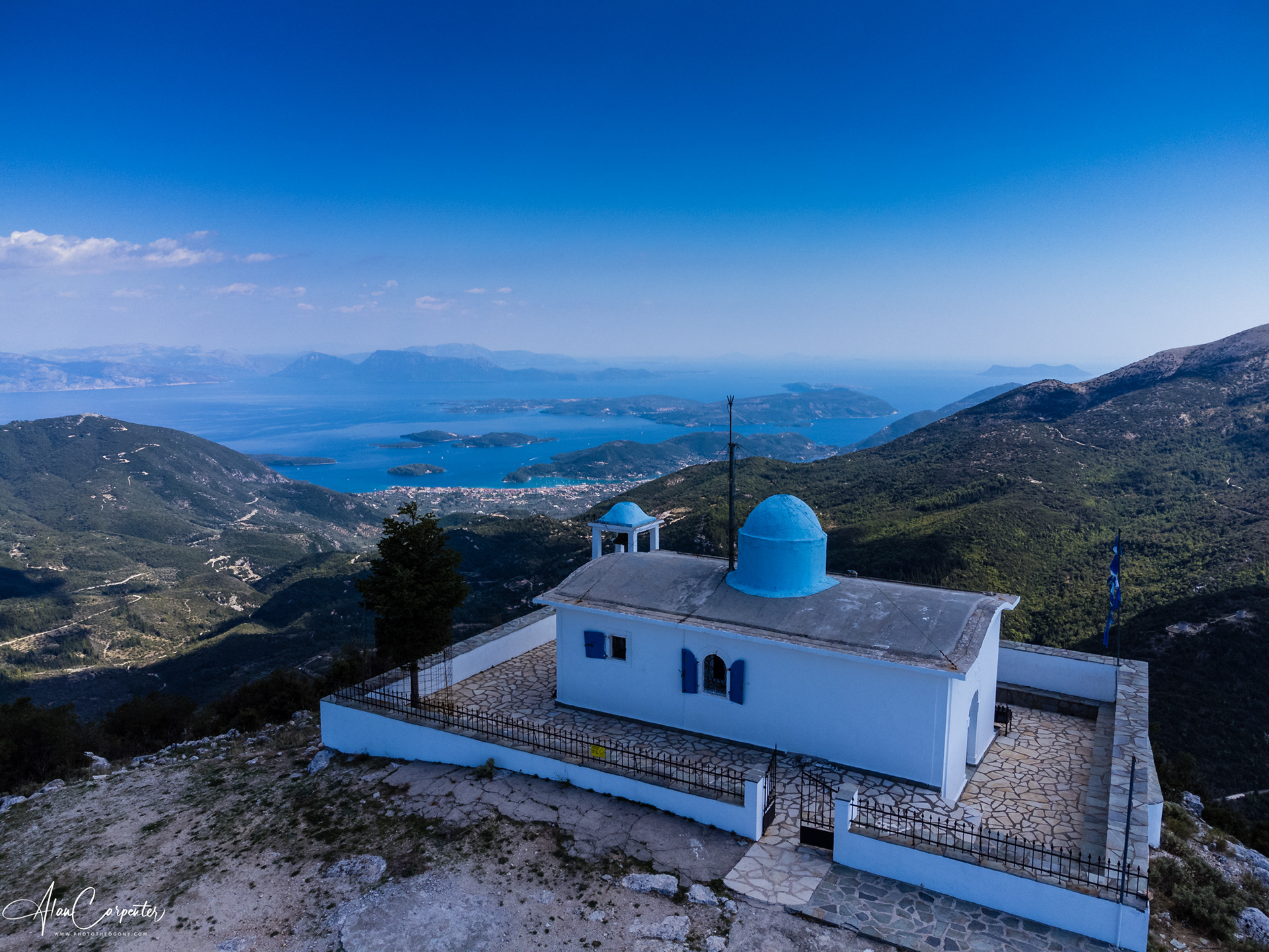 The pretty church of Ilias Profitis on top of the island