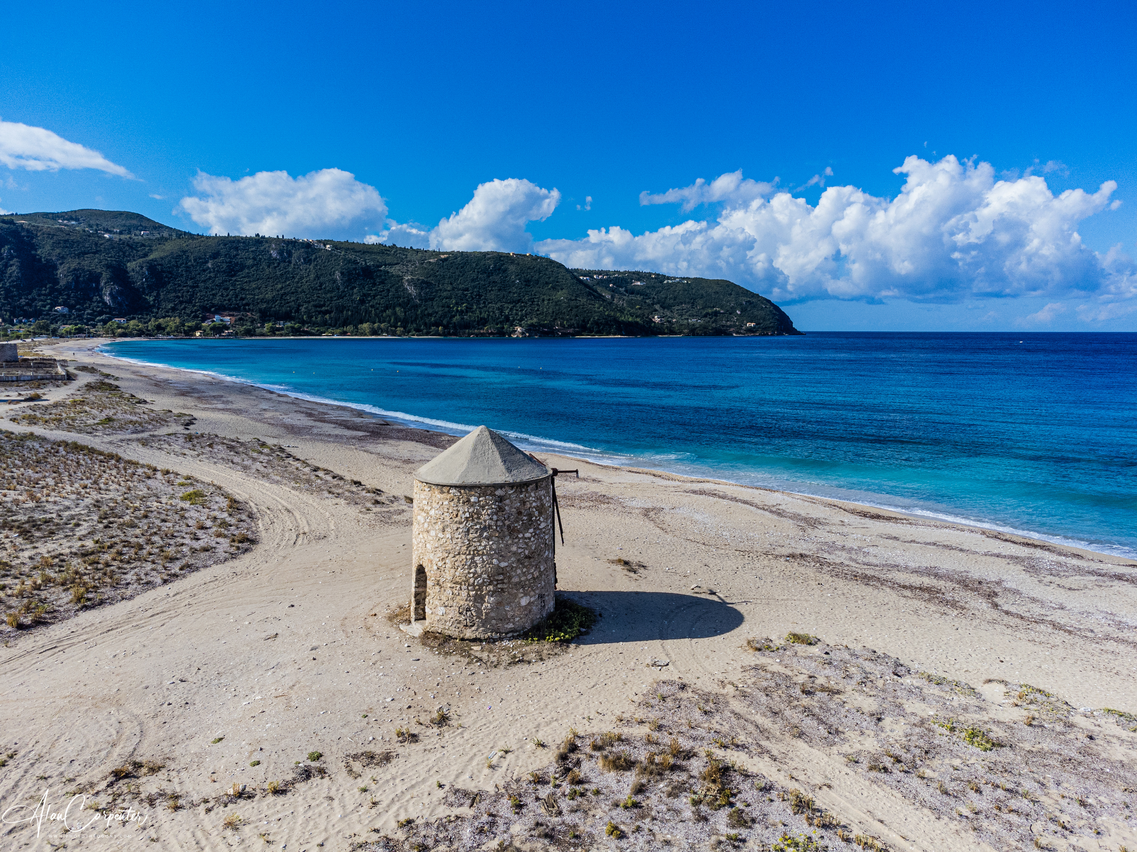 Gyra beach & its ancient windmills