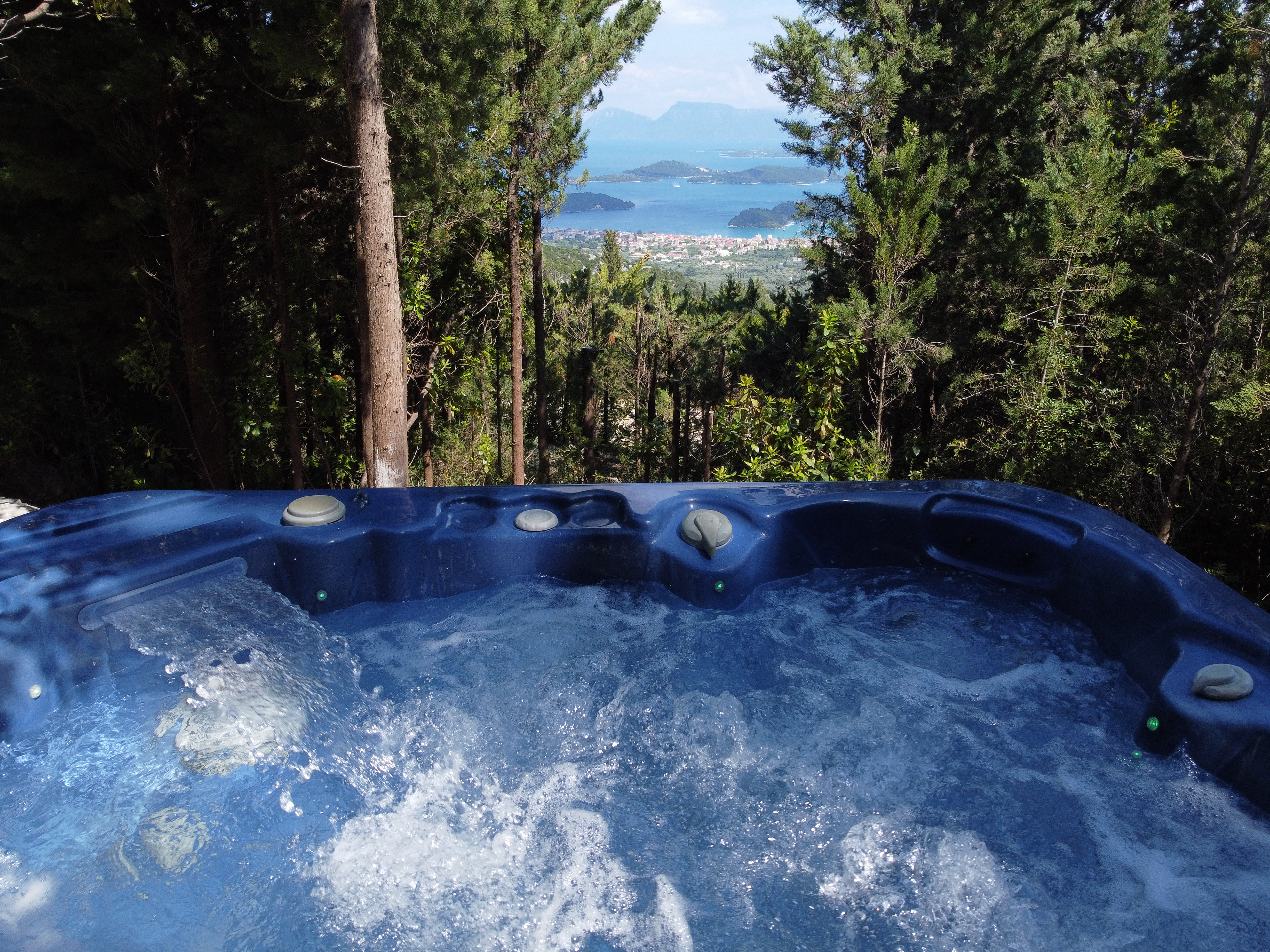 Private hot tub with Ionian island views