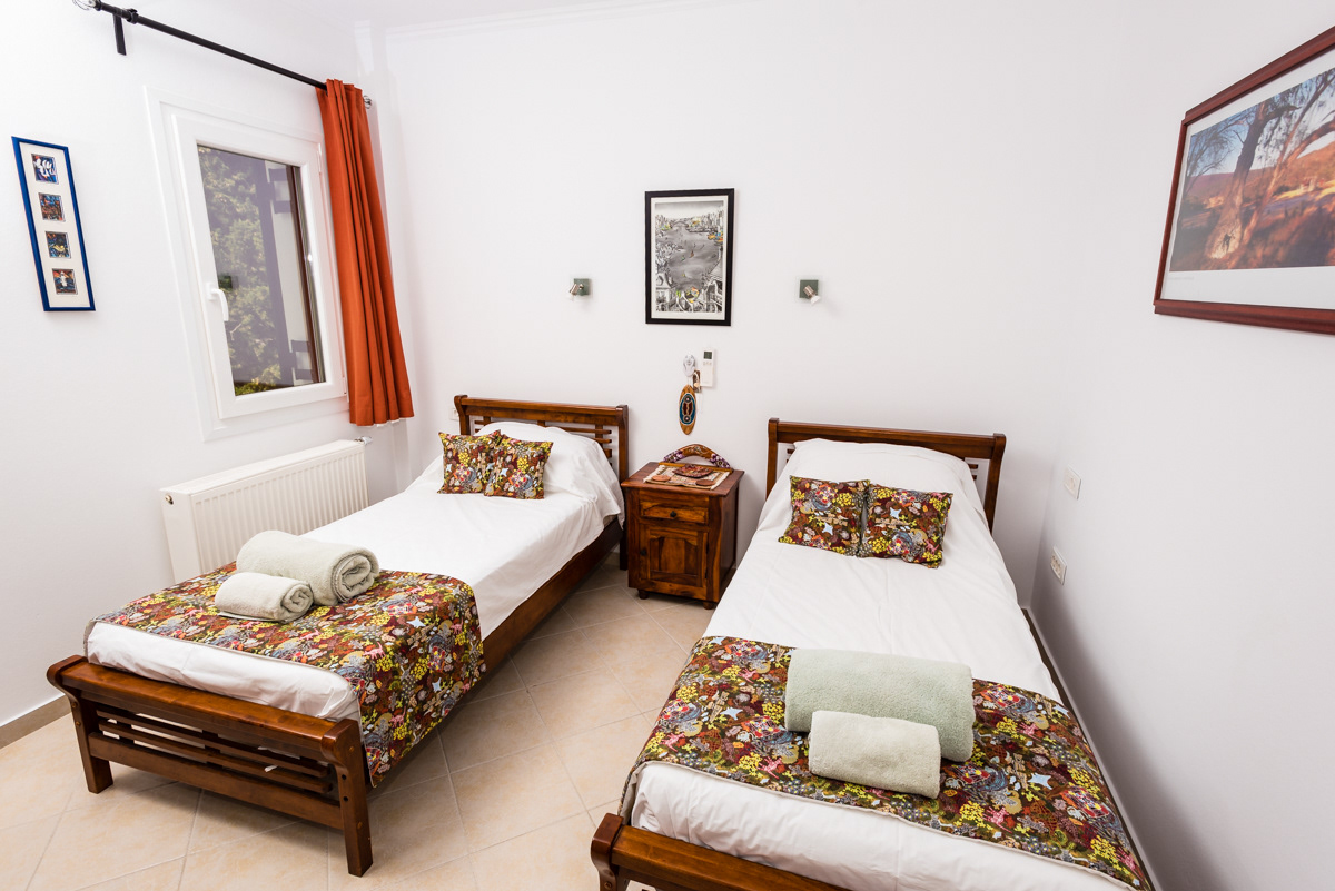 Bright twin bedroom — perfect for children or friends sharing at Villa Gabriella Lefkada