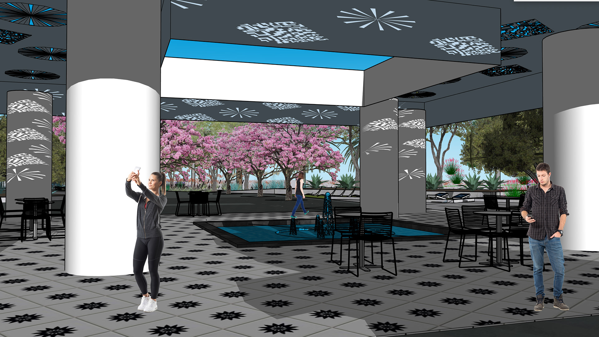 AQUA GARDEN: PLAZA, PERGOLA & WATER FEATURE