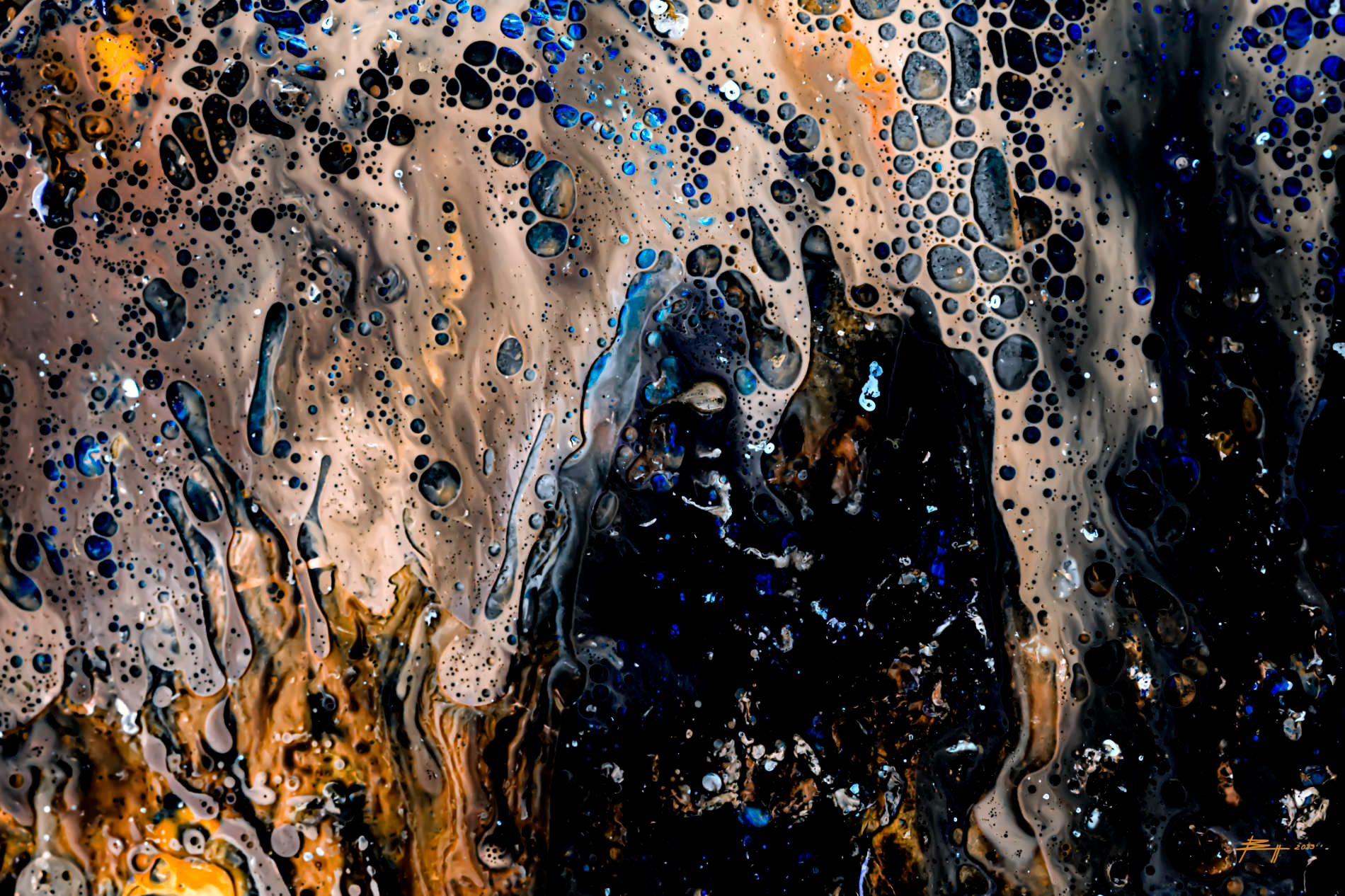 Bubbles in the flow I - 2023 - Acryltusche - Abgelichtet - Fine Art Print auf Alu Dibond 200x133