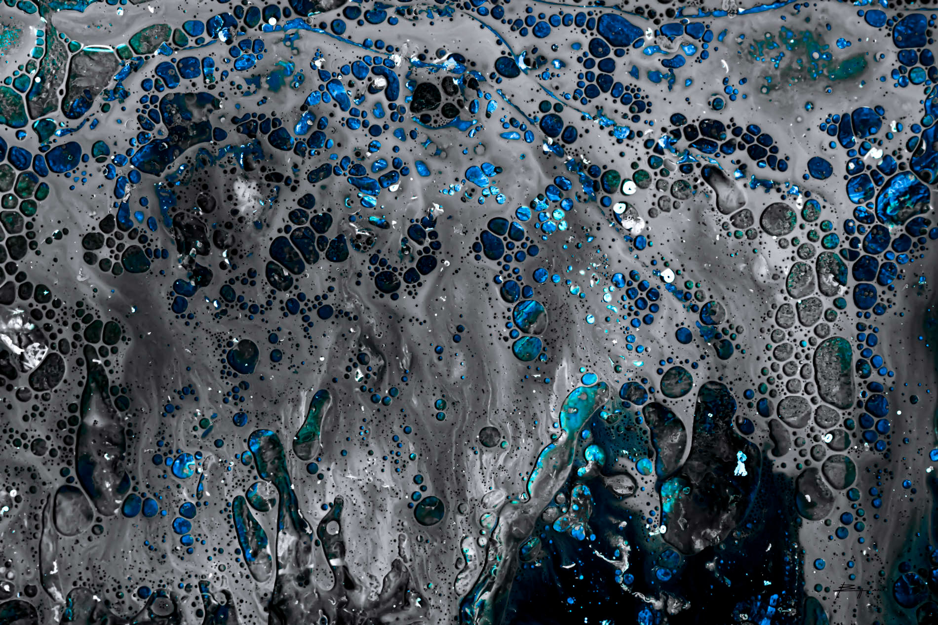 Bubbles in the flow III - 2023 - Acryltusche - Abgelichtet - Fine Art Print auf Alu Dibond 200x133