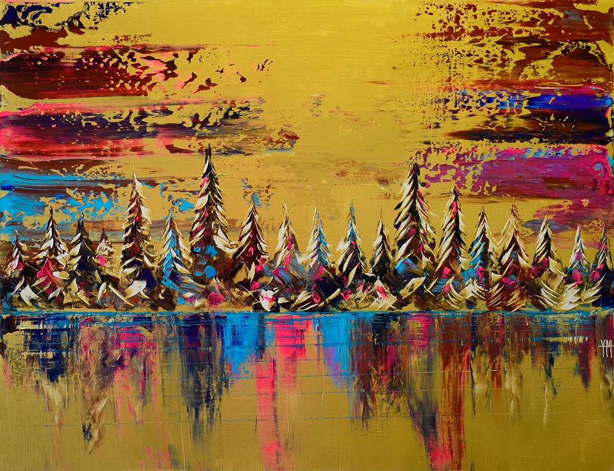 La forêt en or - 116 x 89 x 2,3 cm