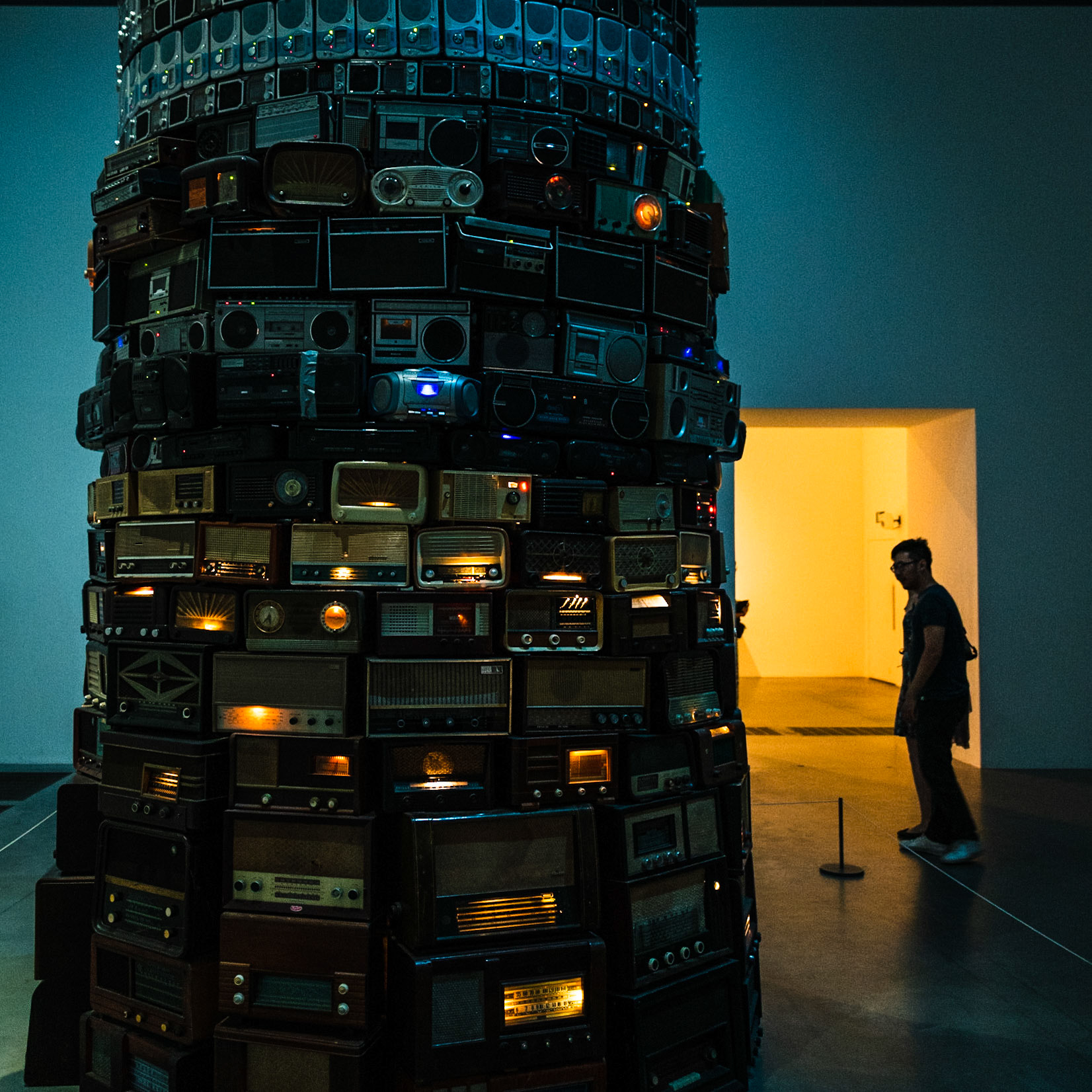 Sculpture with a heap of radios