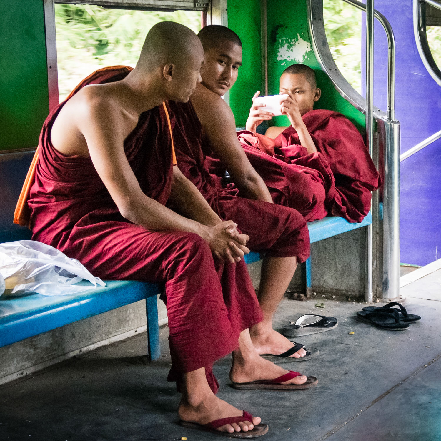 Buddhist novices riding the Yangon circle line