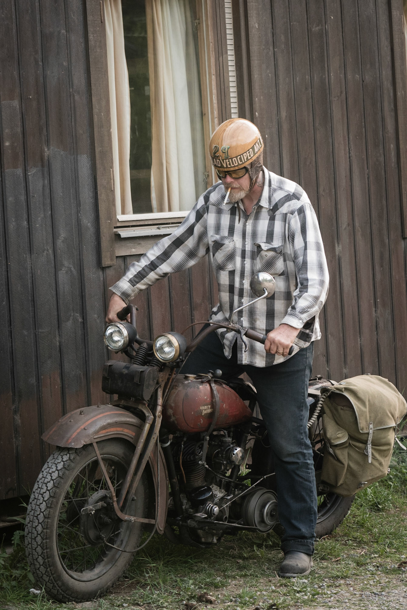 Vintage motorcycle (and biker)