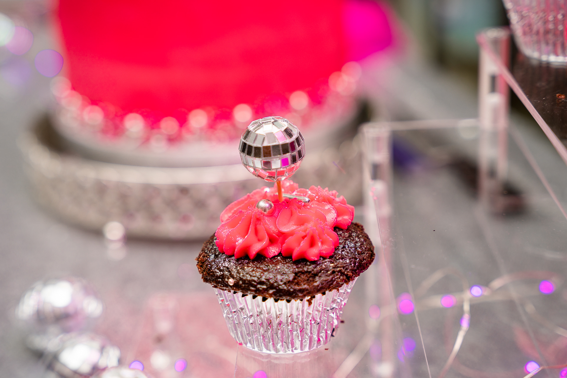 Disco themed Sweet 16 cupcake detail shot