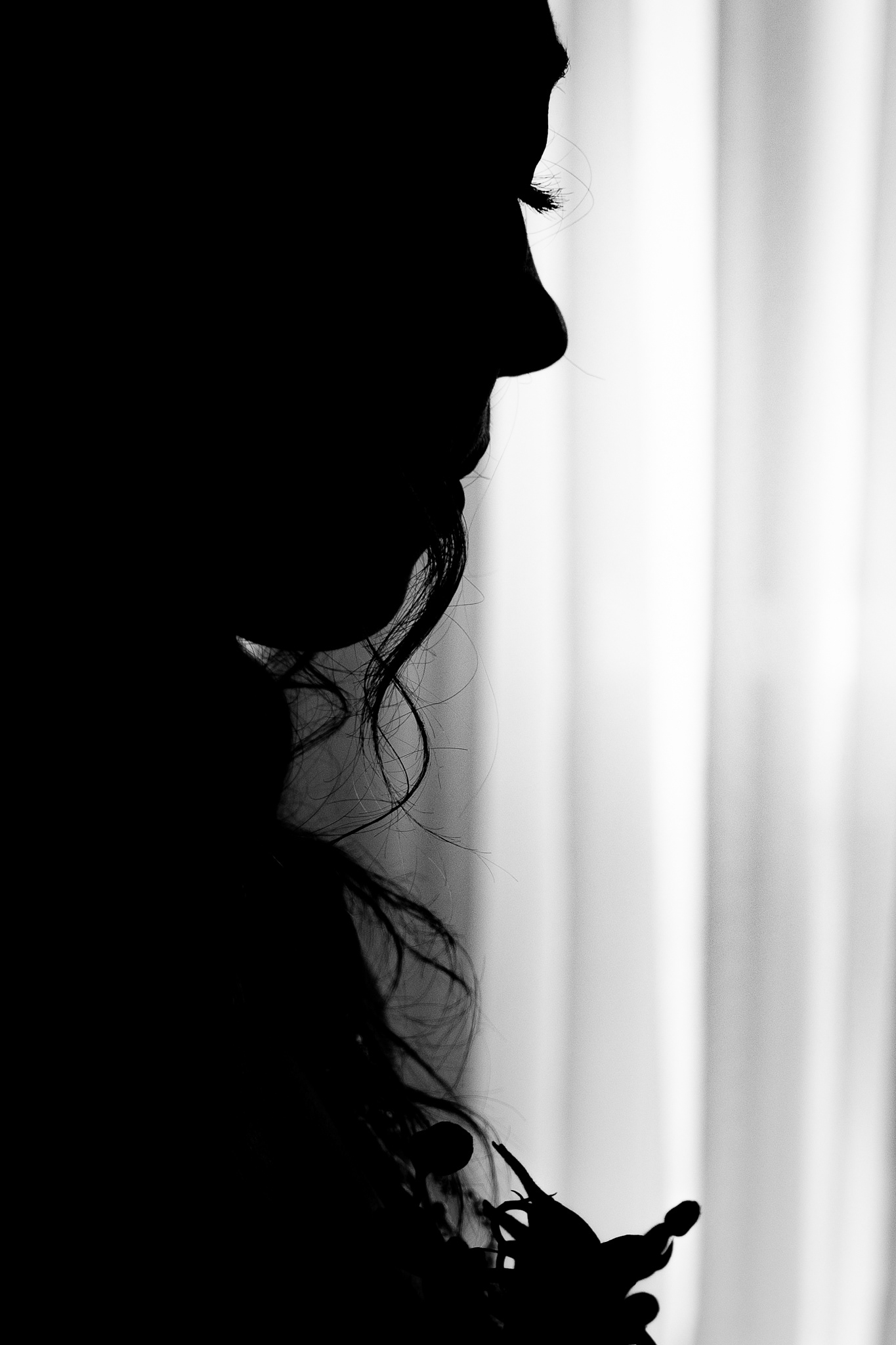bride's black and white silhouette