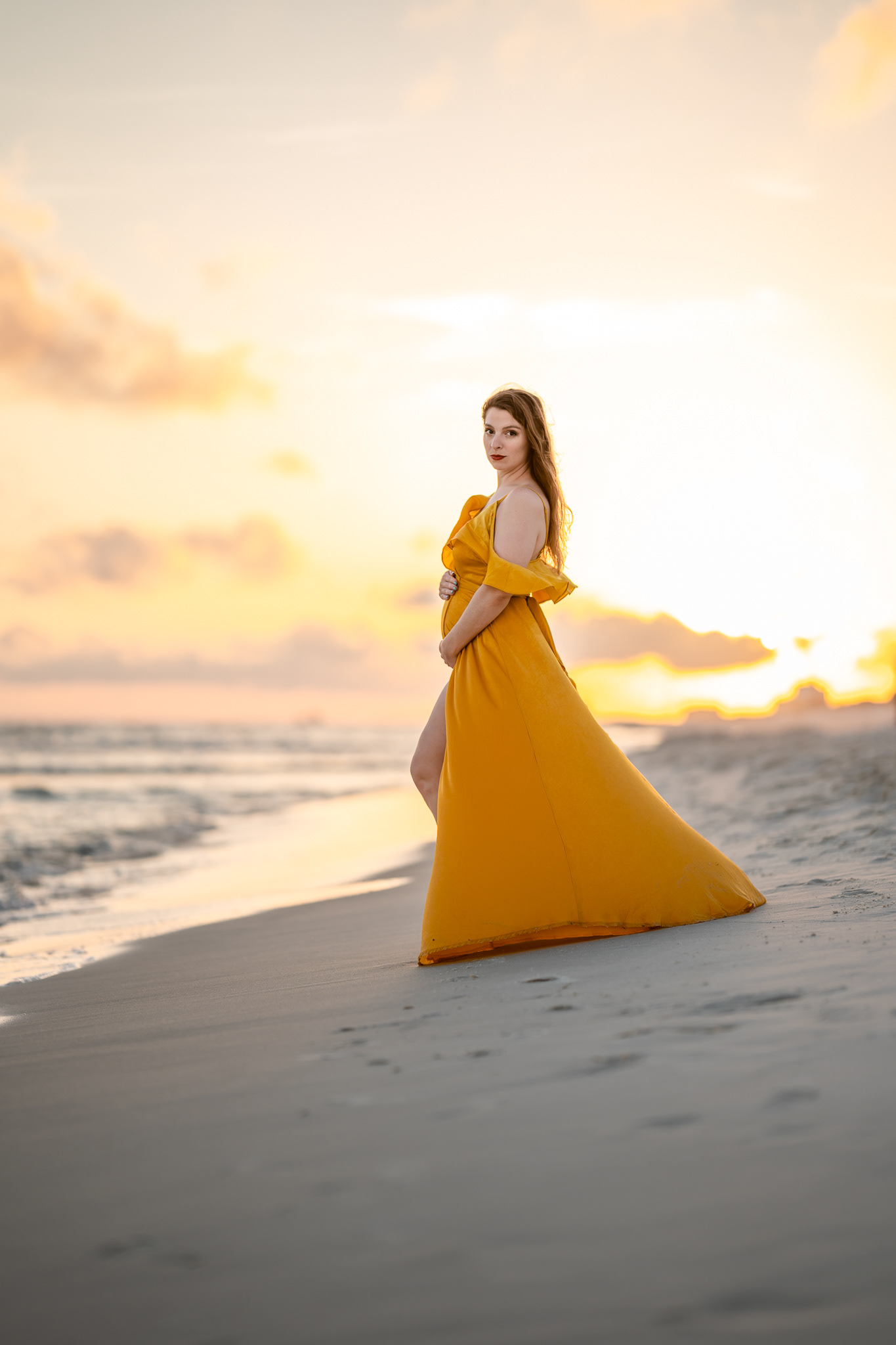 Maternity photo at sunset on the beach