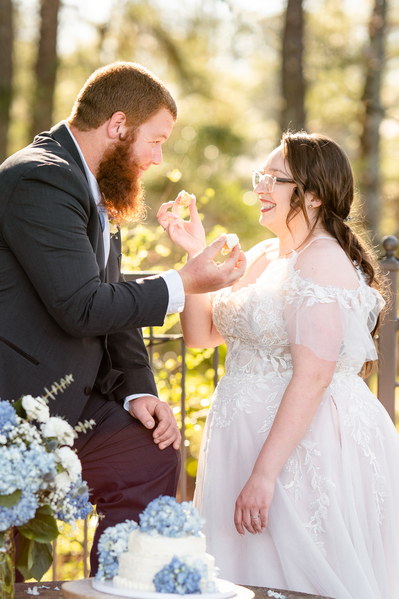 Feeding cake to one another