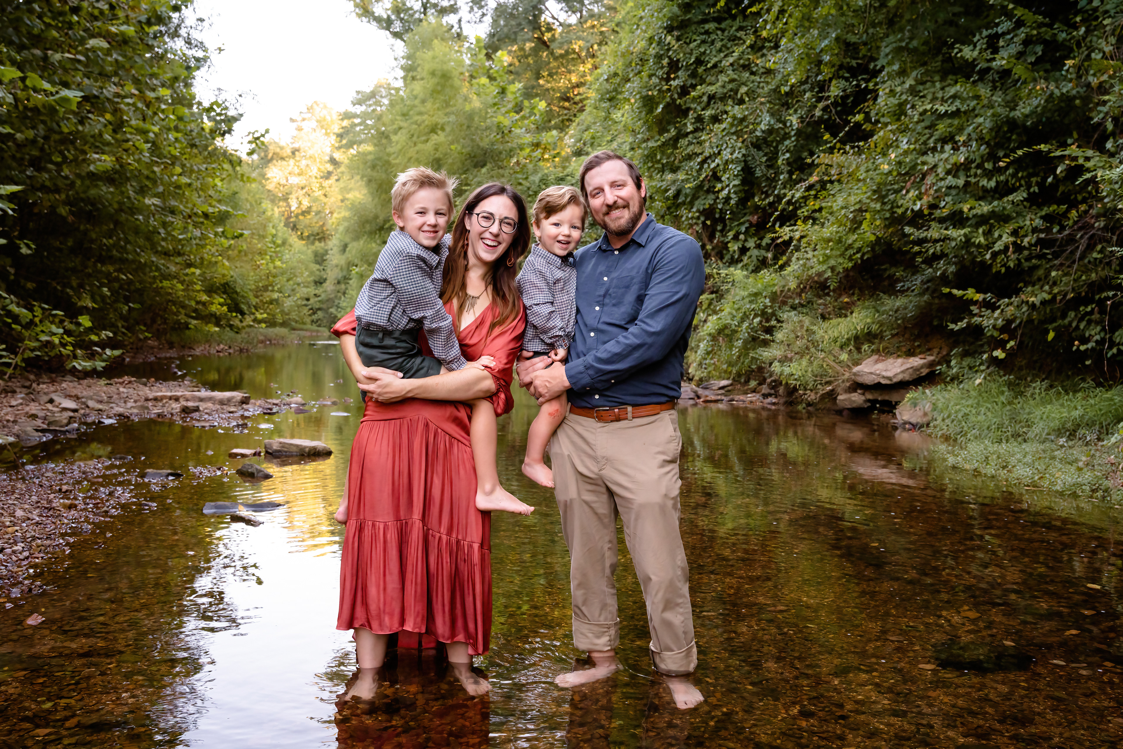 Barefoot in creek family photo