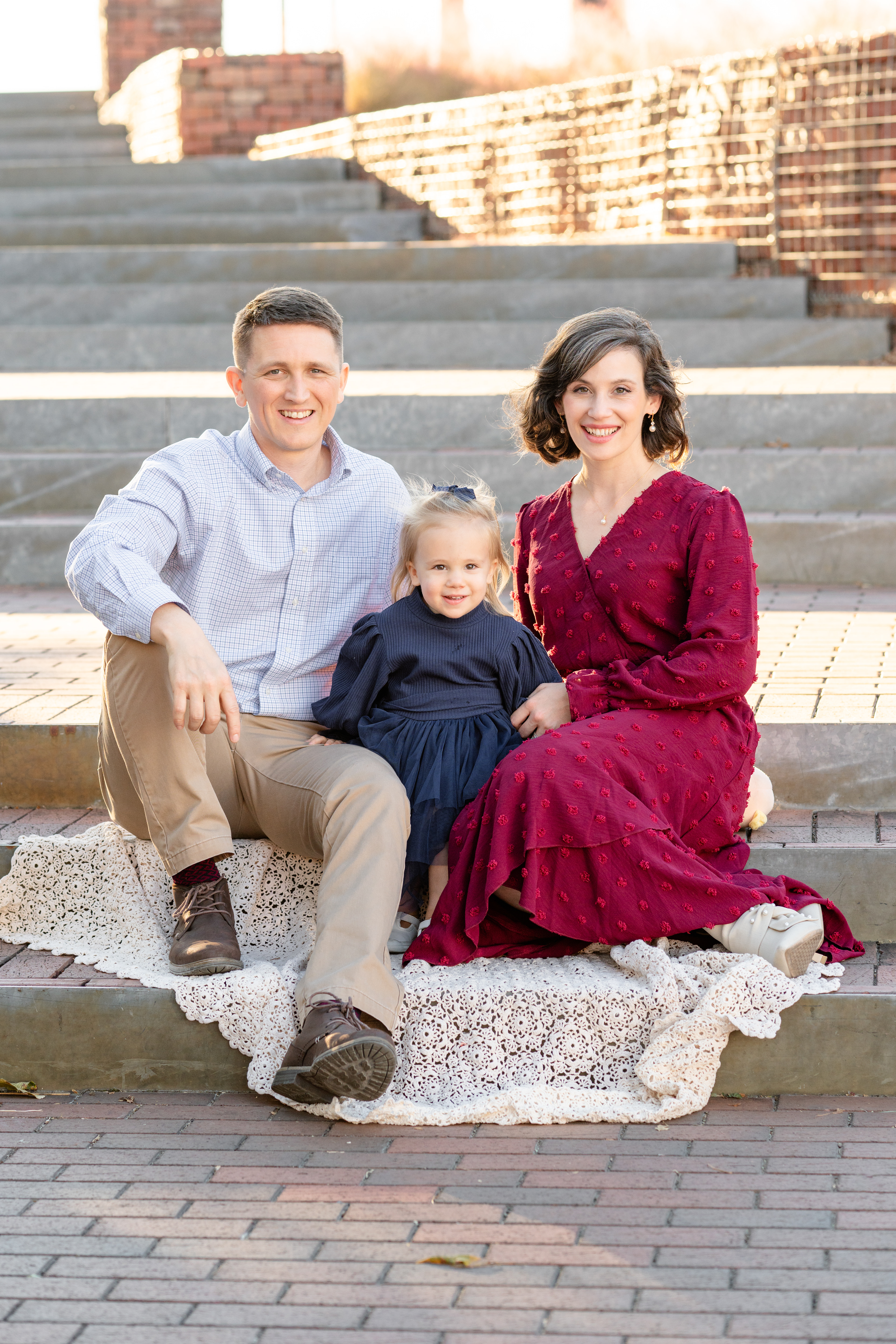 Family photo on stairs at Railroad Park, Birmingham