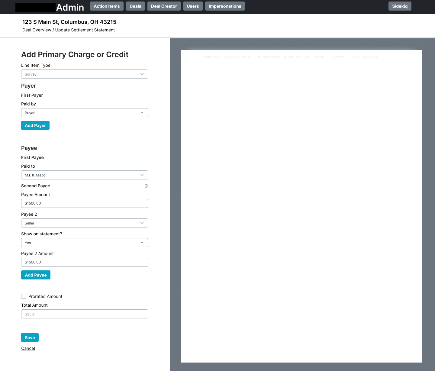 An early testing version of the interface for creating and editing line items. The statement preview on the right was used to check the system against statements made in the third party system.