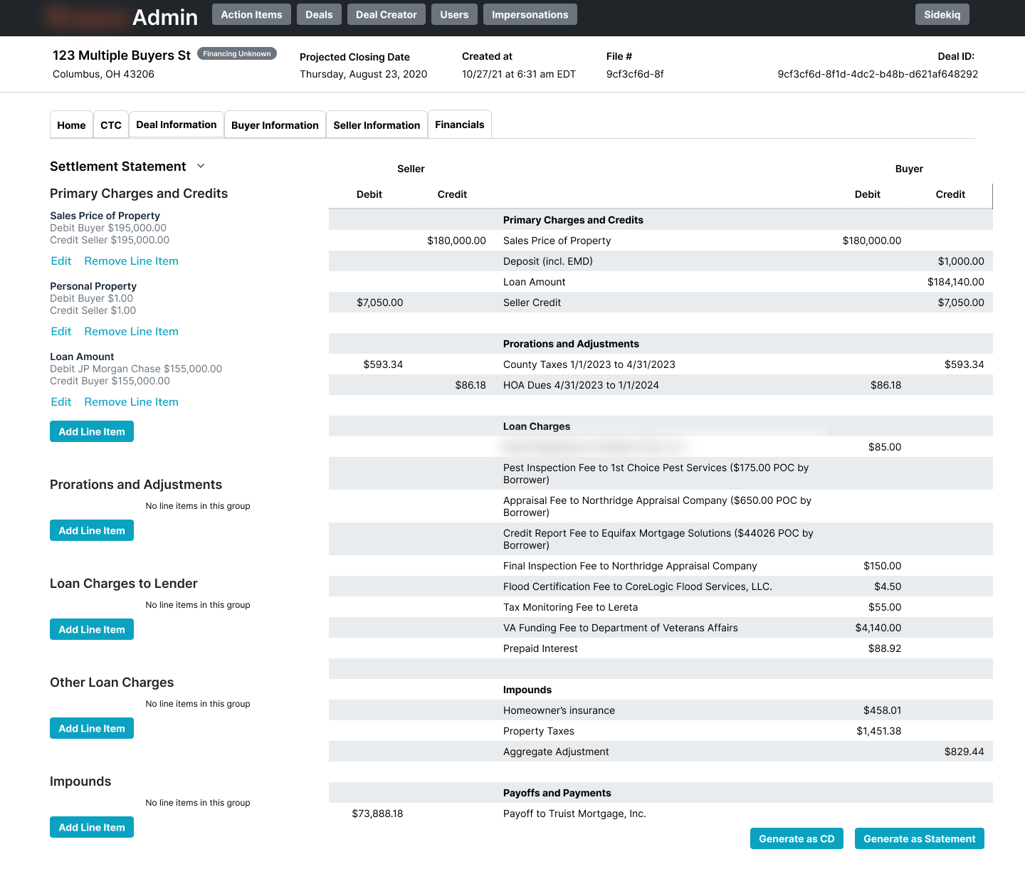 V1 of the accounting interface with a live preview of the statement on the right.