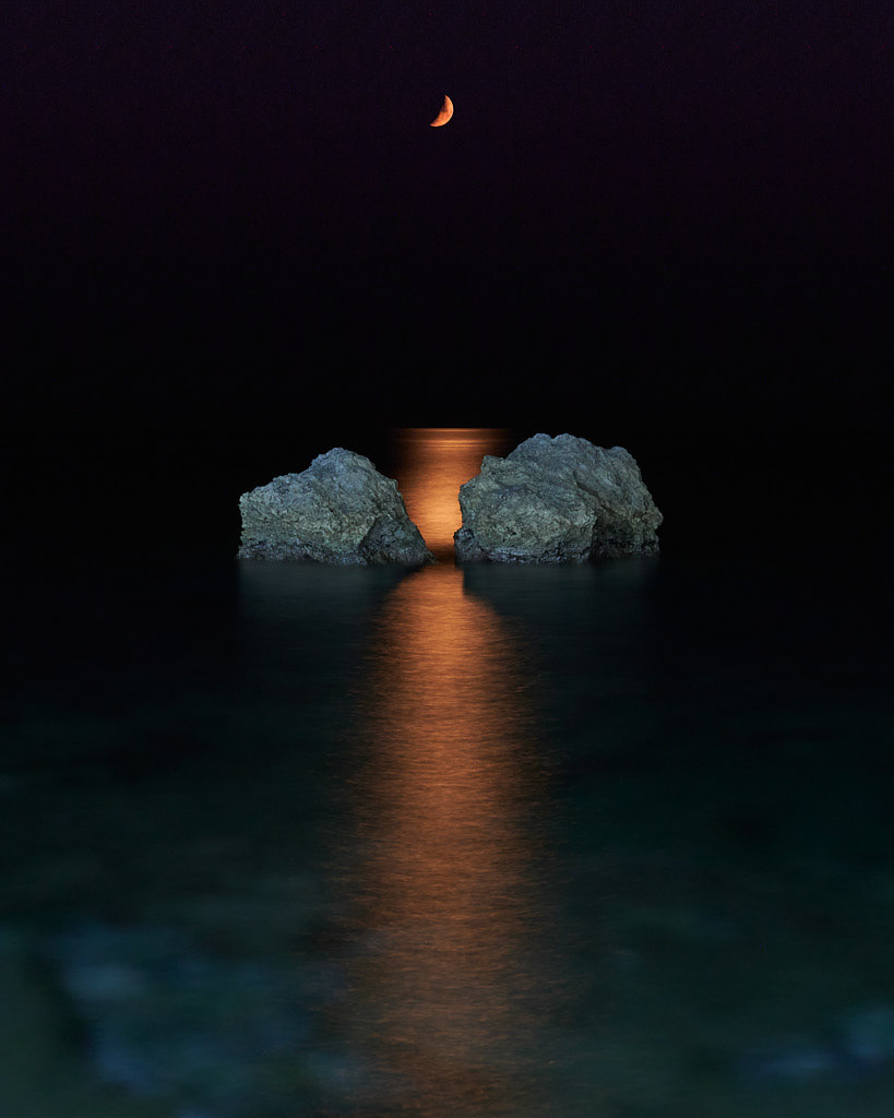 Belvedere Marittimo, Italy - A wedge of moon, the sea and the rocks